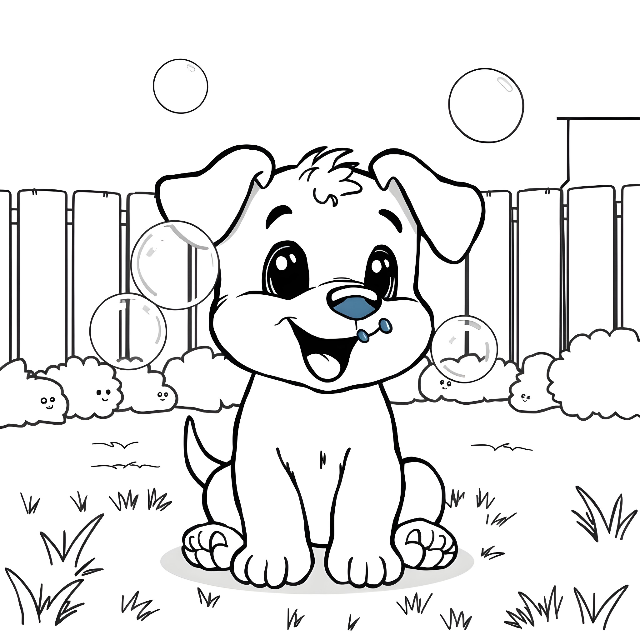 Bluey the puppy's joyful outdoor playtime Coloring Page (free black-and-white line drawing printable PDF for all, from beginners to advanced learners, including children, teens, adults, and seniors)