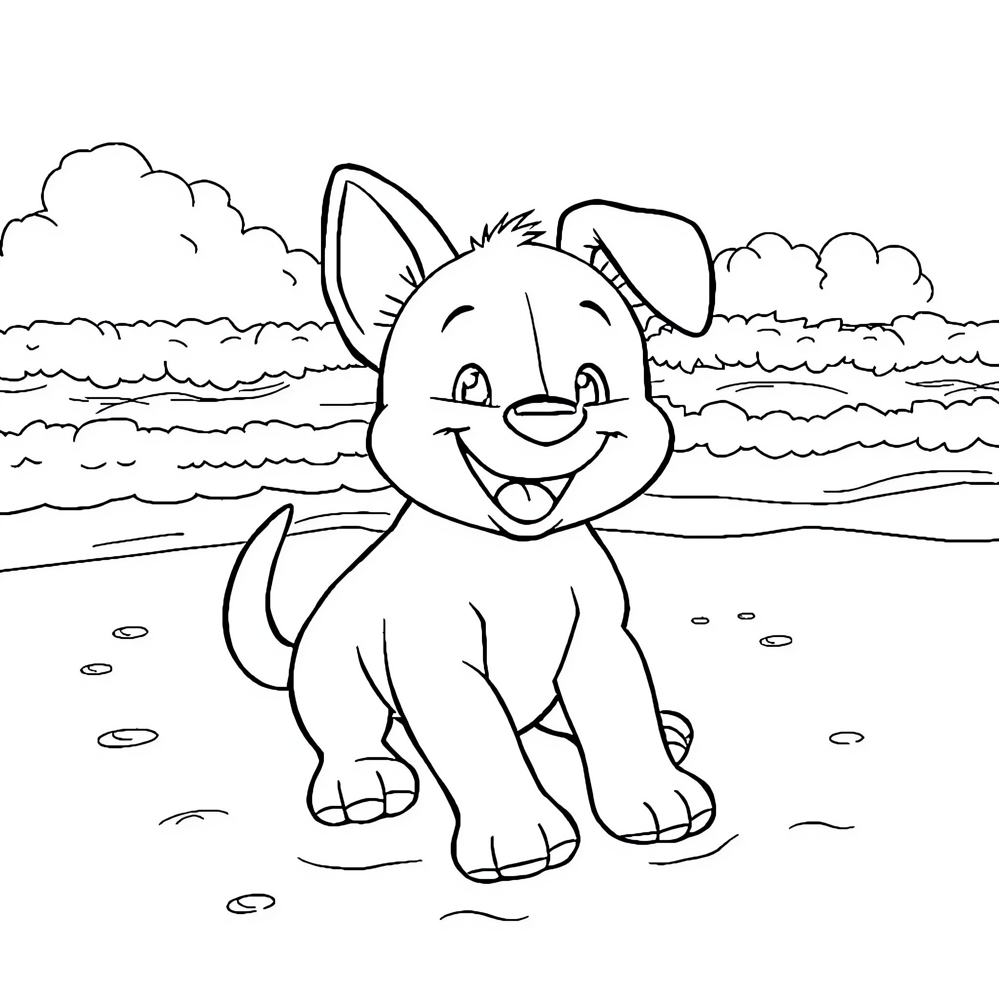 Bluey playing cheerfully on the beach Coloring Page (free black-and-white line drawing printable PDF for all, from beginners to advanced learners, including children, teens, adults, and seniors)