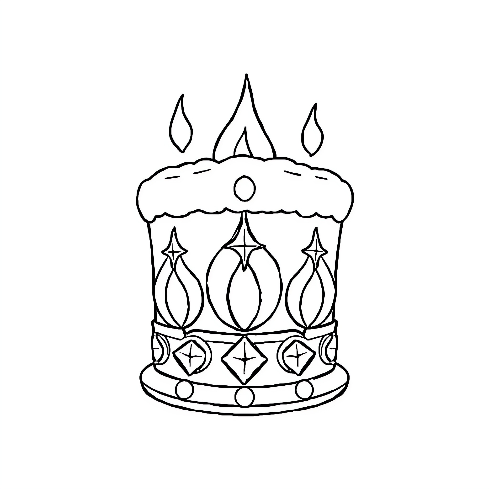 Blason of a Decorated Birthday Cake Coloring Page (free black-and-white line drawing printable PDF for all, from beginners to advanced learners, including children, teens, adults, and seniors)