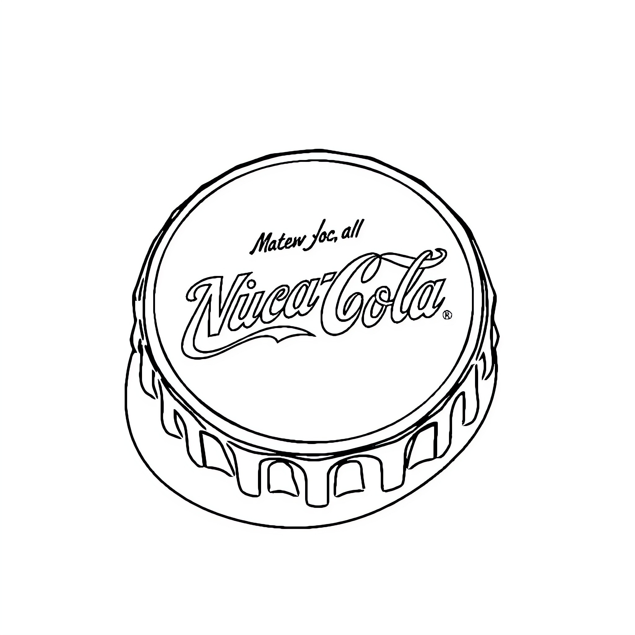 Nuka Cola bottle cap with logo Coloring Page (free black-and-white line drawing printable PDF for all, from beginners to advanced learners, including children, teens, adults, and seniors)