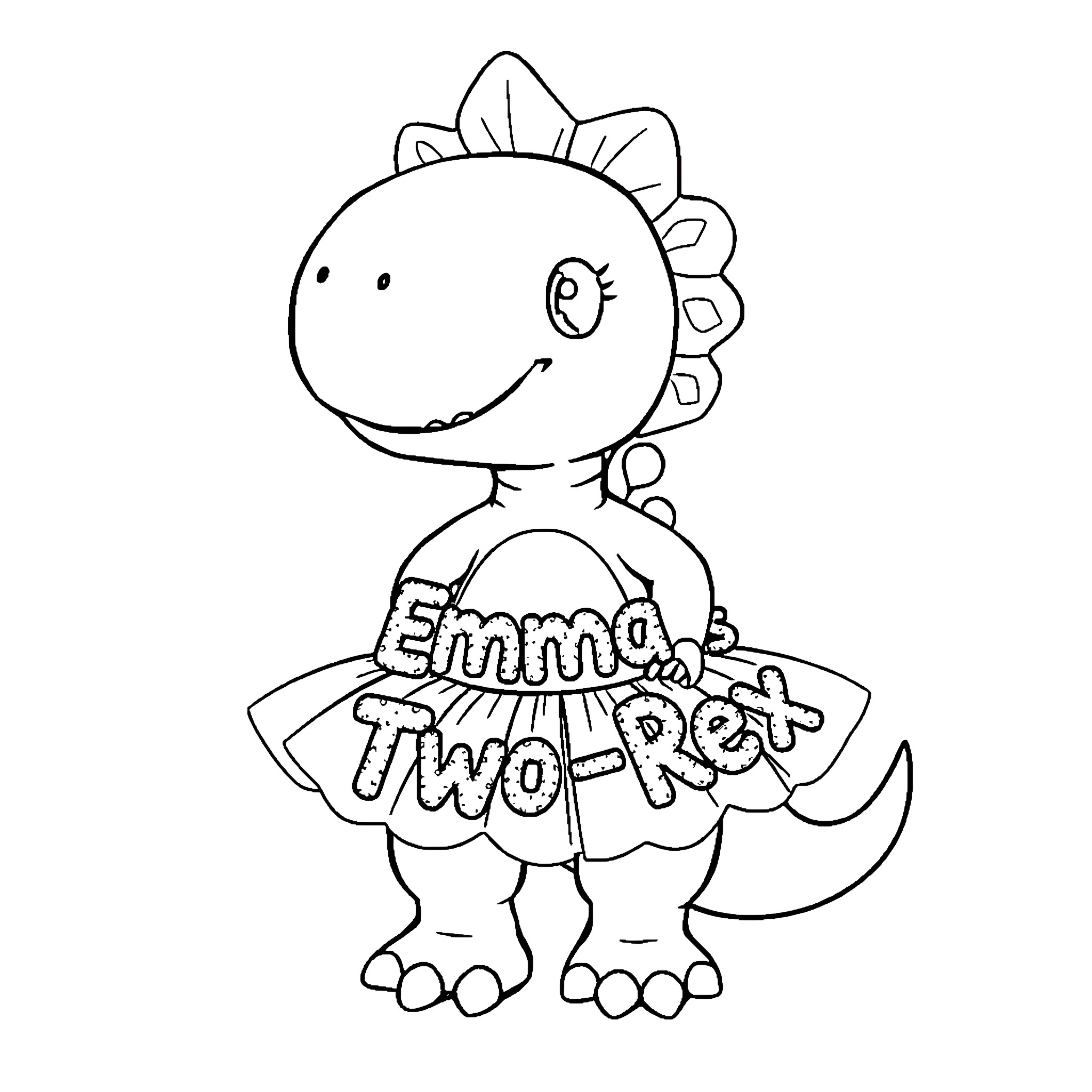 Dinosaur with a happy expression and a special outfit Coloring Page (free black-and-white line drawing printable PDF for all, from beginners to advanced learners, including children, teens, adults, and seniors)