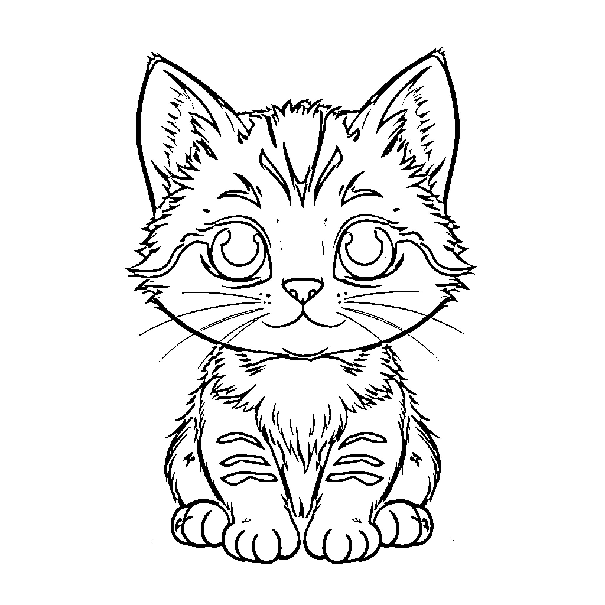 Cat in a playful pose Coloring Page (free black-and-white line drawing printable PDF for all, from beginners to advanced learners, including children, teens, adults, and seniors)