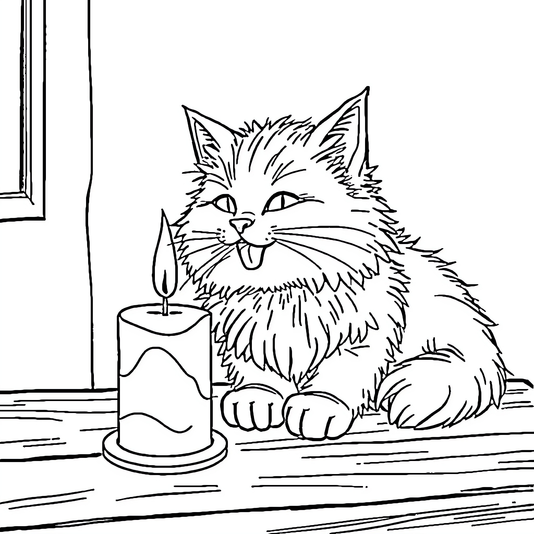 Cat enjoying a cozy moment by the window Coloring Page (free black-and-white line drawing printable PDF for all, from beginners to advanced learners, including children, teens, adults, and seniors)