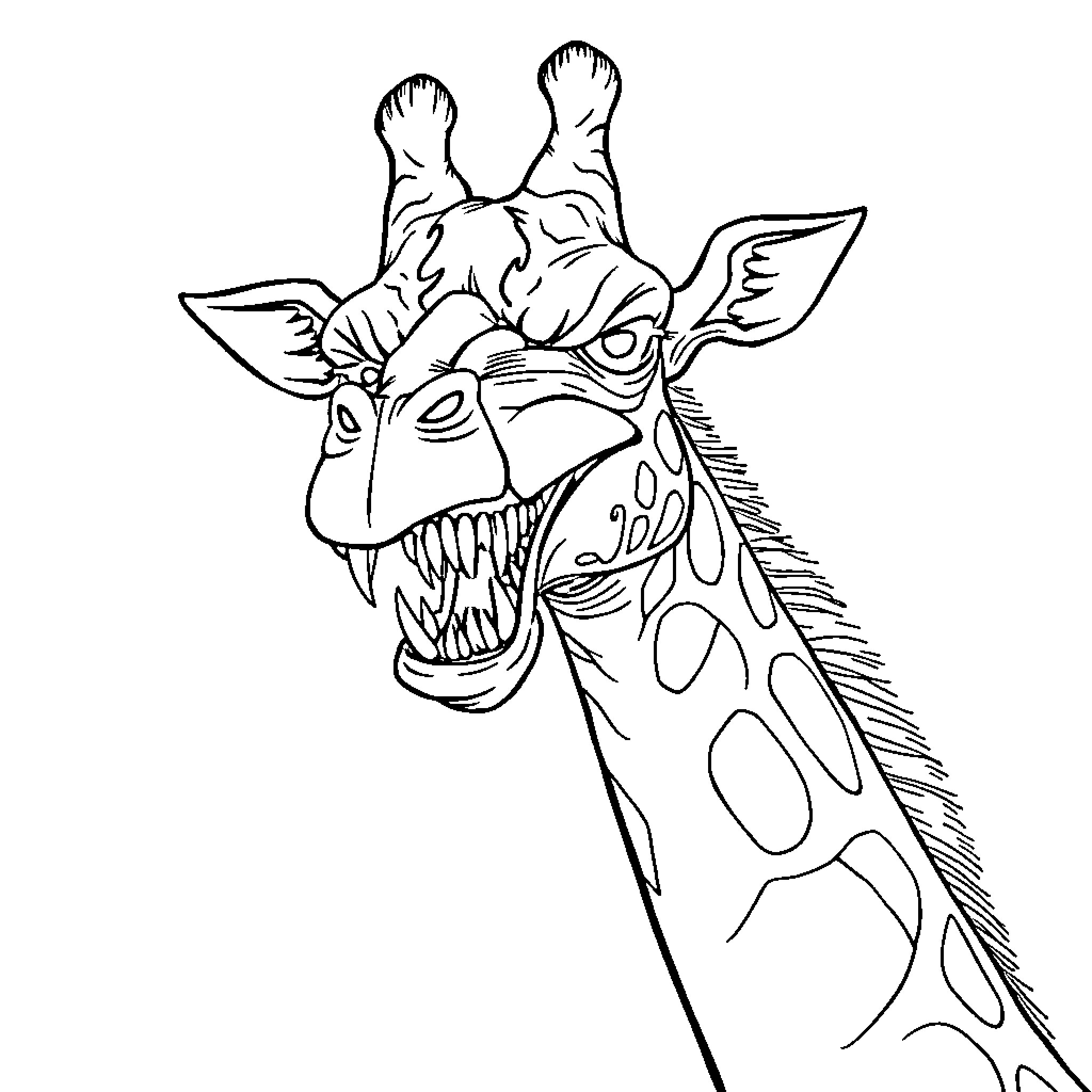 Giraffe with a quirky and expressive face Coloring Page (free black-and-white line drawing printable PDF for all, from beginners to advanced learners, including children, teens, adults, and seniors)