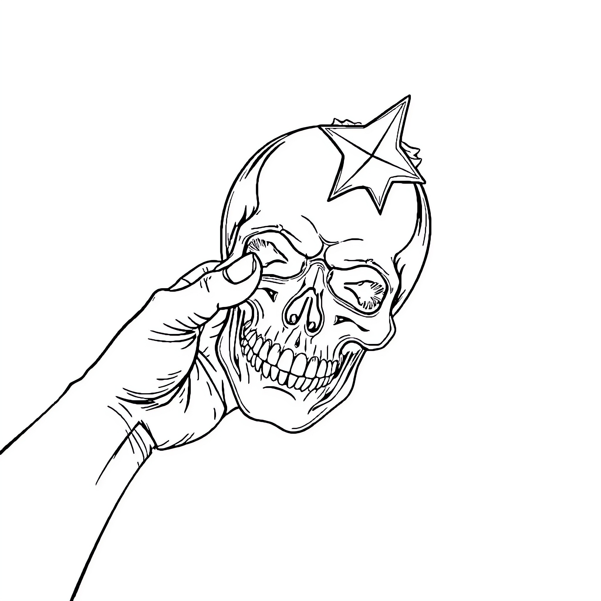 Skull with Smoking Pipe Coloring Page (free black-and-white line drawing printable PDF for all, from beginners to advanced learners, including children, teens, adults, and seniors)