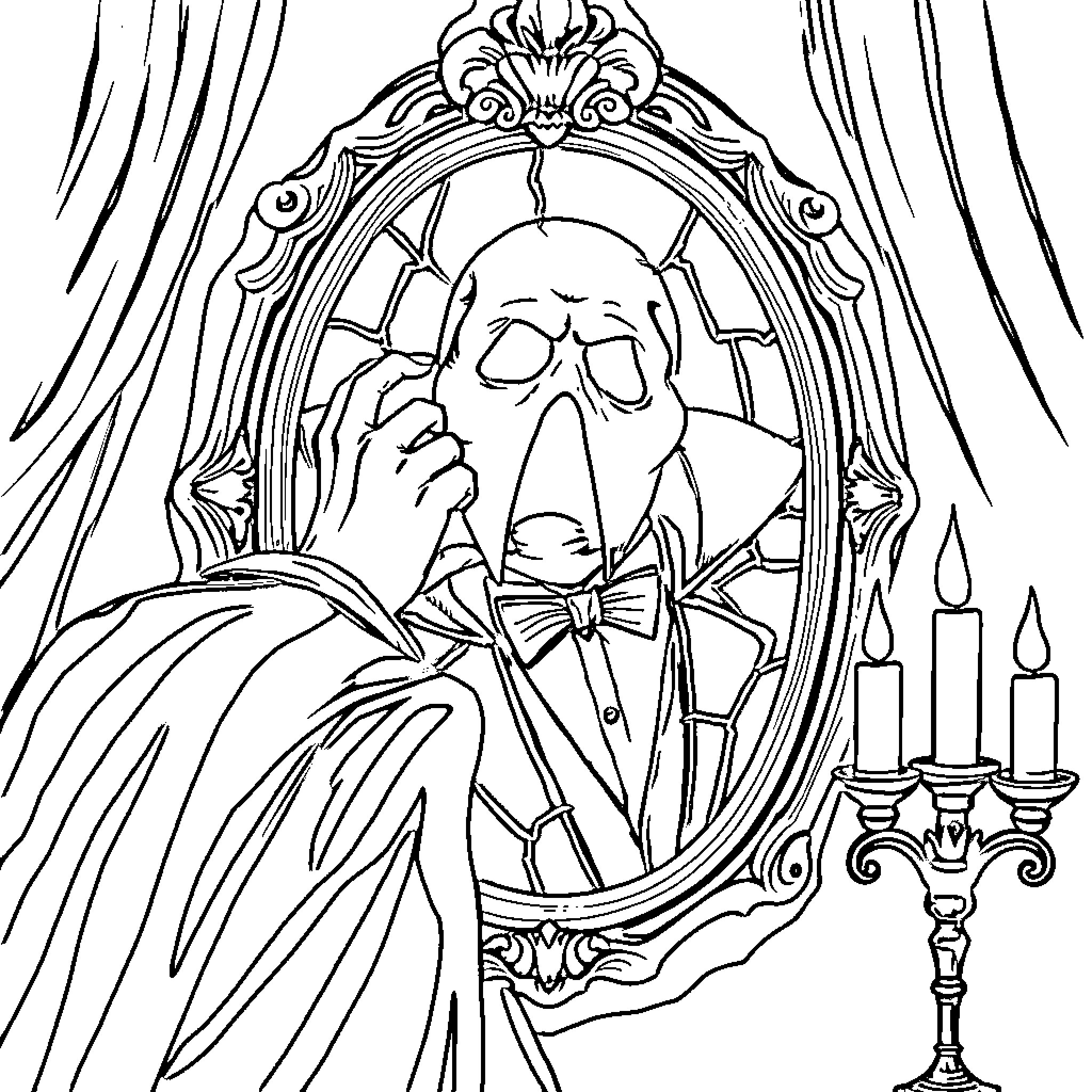 Phantom of the Opera Theatrical Performance Coloring Page (free black-and-white line drawing printable PDF for all, from beginners to advanced learners, including children, teens, adults, and seniors)