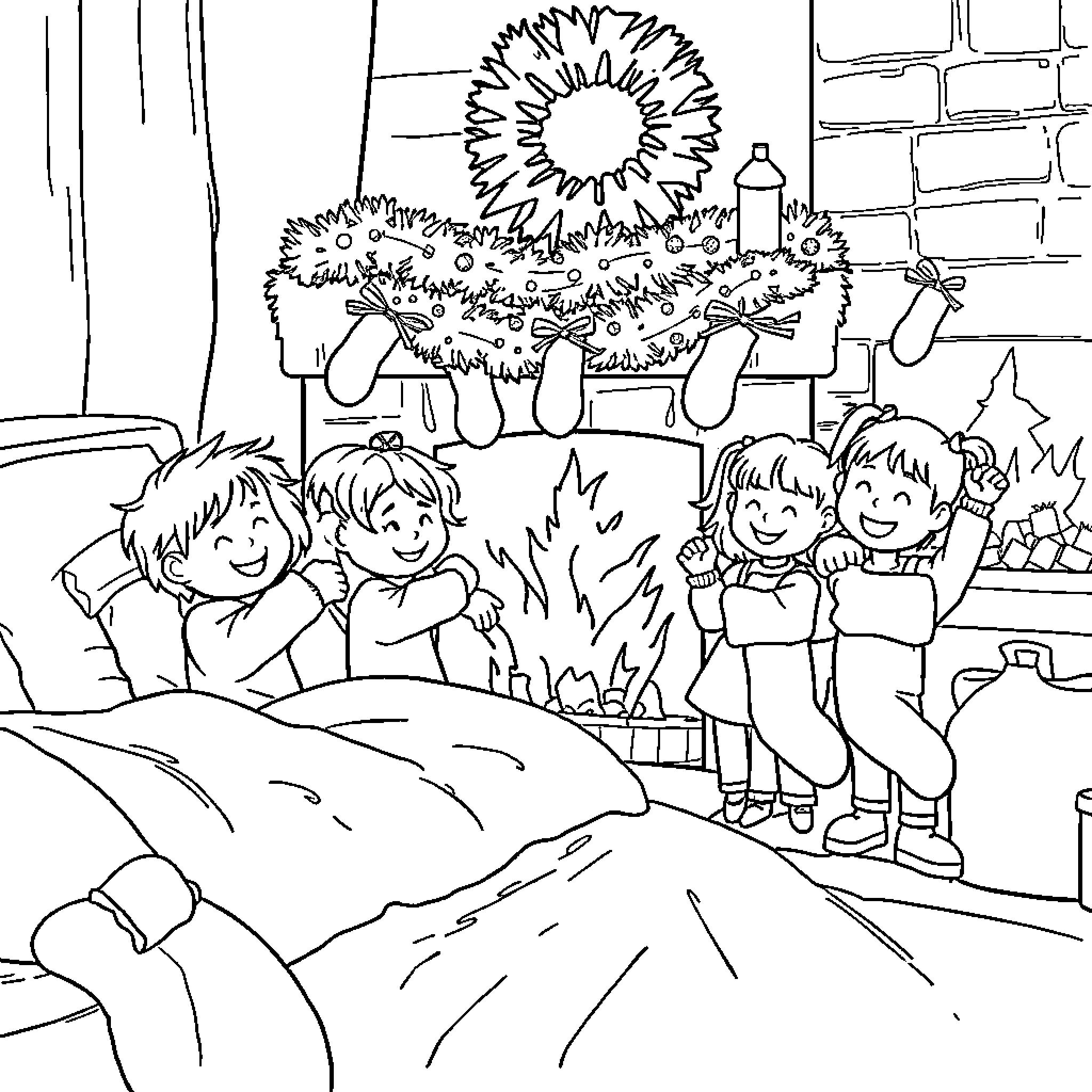 Stocking Stuffers Decorating for the Holidays Coloring Page (free black-and-white line drawing printable PDF for all, from beginners to advanced learners, including children, teens, adults, and seniors)