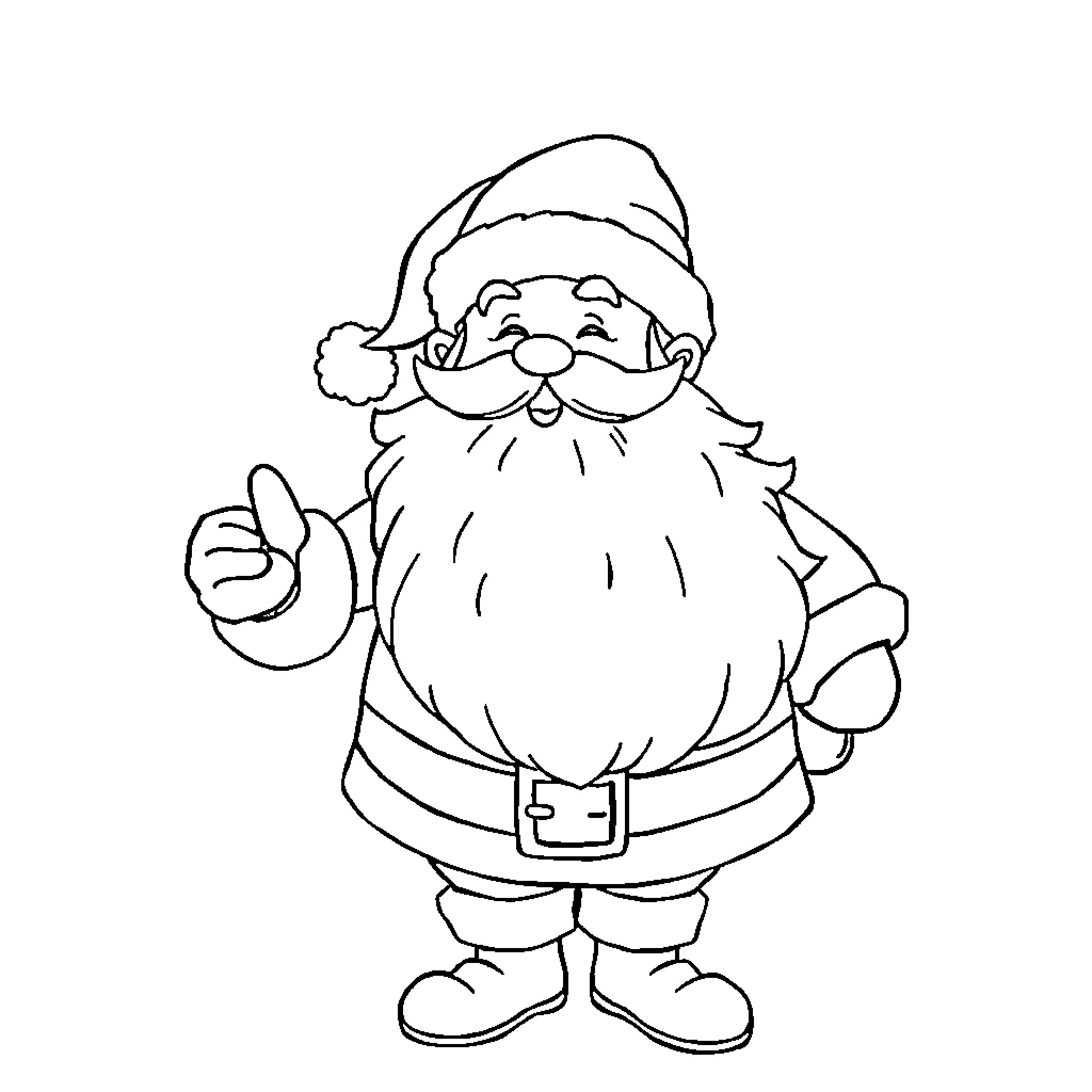 Santa Claus giving a thumbs up gesture Coloring Page (free black-and-white line drawing printable PDF for all, from beginners to advanced learners, including children, teens, adults, and seniors)