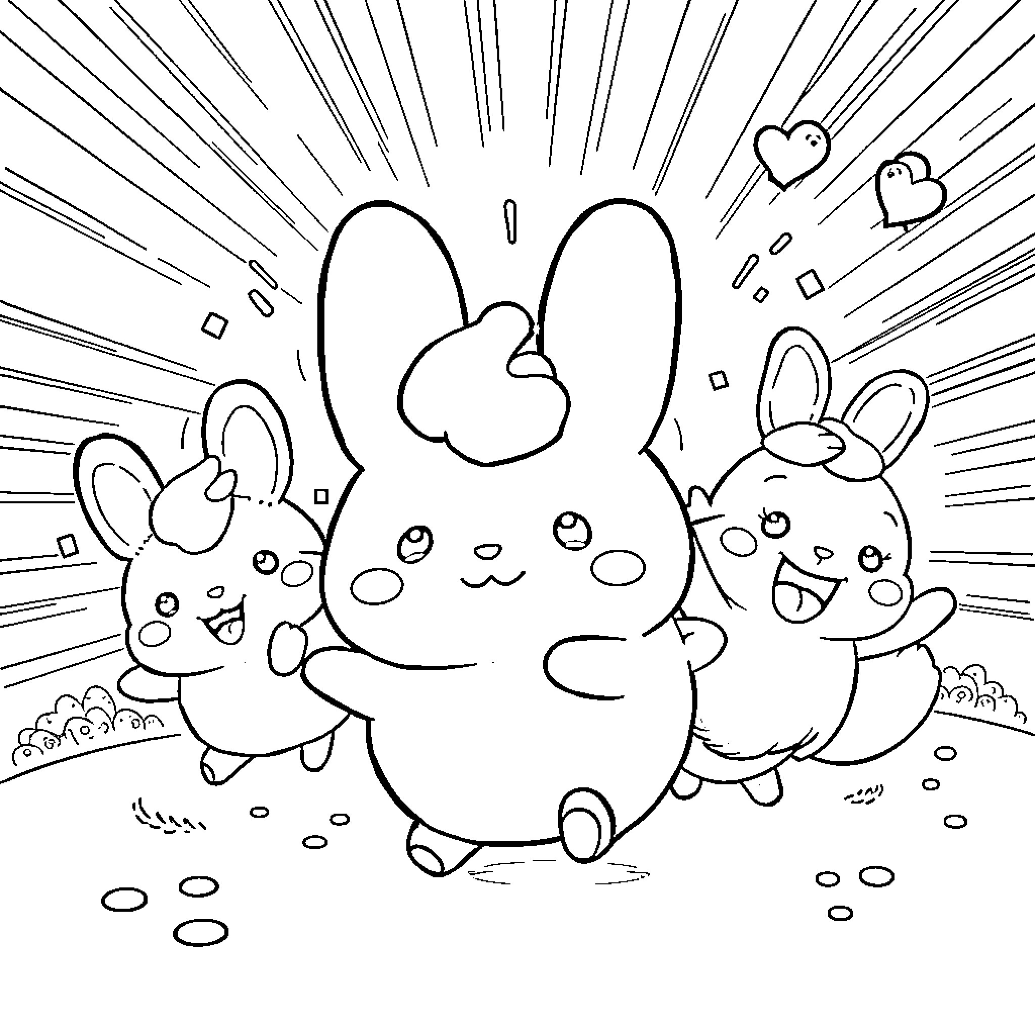 Cinnamoroll and friends enjoying a cheerful moment Coloring Page (free black-and-white line drawing printable PDF for all, from beginners to advanced learners, including children, teens, adults, and seniors)