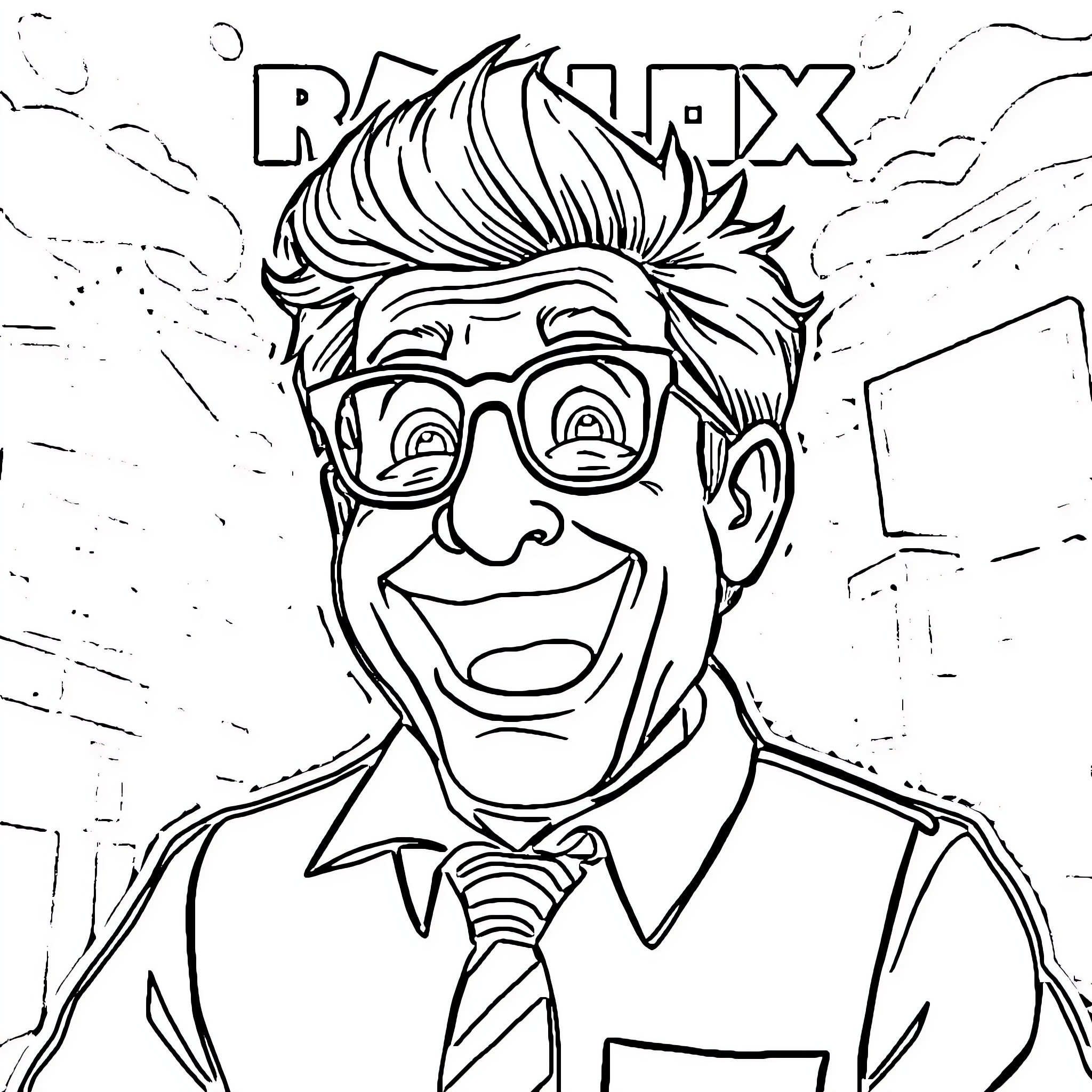 Alfred E. Neuman in a business suit and glasses Coloring Page (free black-and-white line drawing printable PDF for all, from beginners to advanced learners, including children, teens, adults, and seniors)