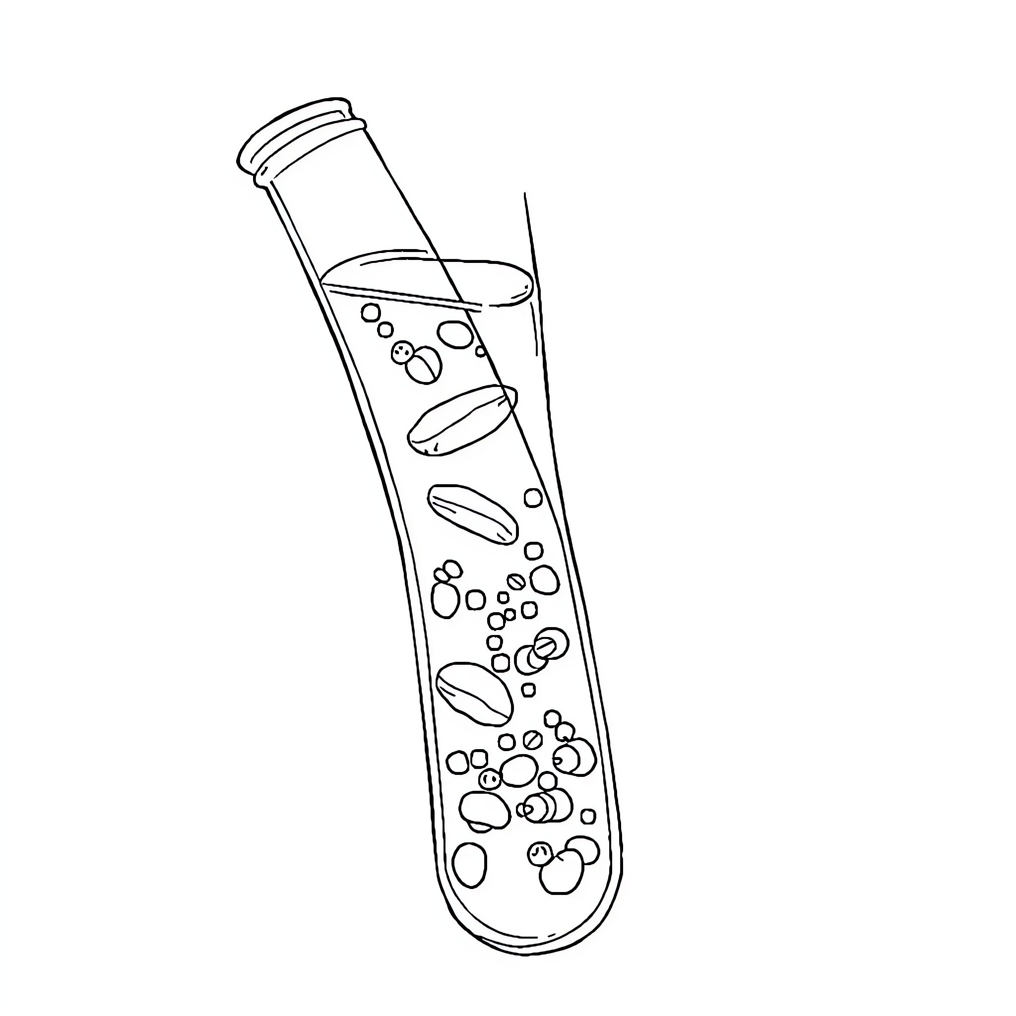 Bacteria growing in test tube Coloring Page (free black-and-white line drawing printable PDF for all, from beginners to advanced learners, including children, teens, adults, and seniors)