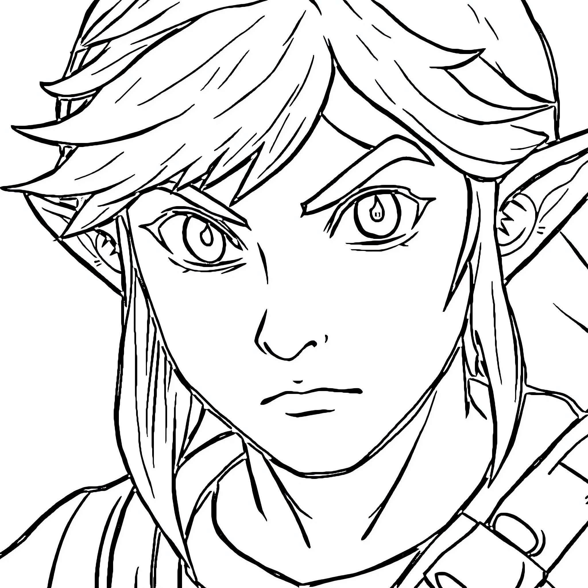 Link's Heroic Expression in the Shadows Coloring Page (free black-and-white line drawing printable PDF for all, from beginners to advanced learners, including children, teens, adults, and seniors)