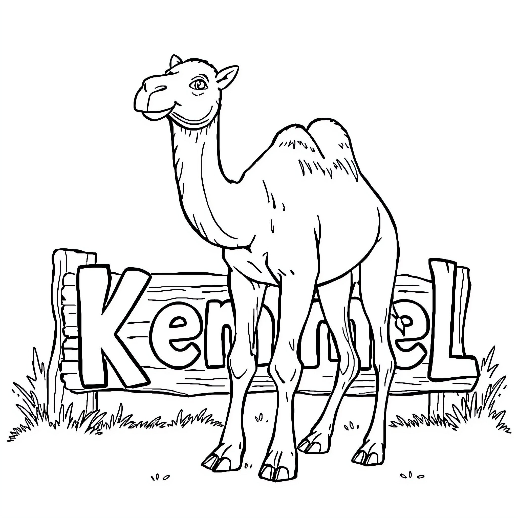 Camel standing proudly in the desert Coloring Page (free black-and-white line drawing printable PDF for all, from beginners to advanced learners, including children, teens, adults, and seniors)