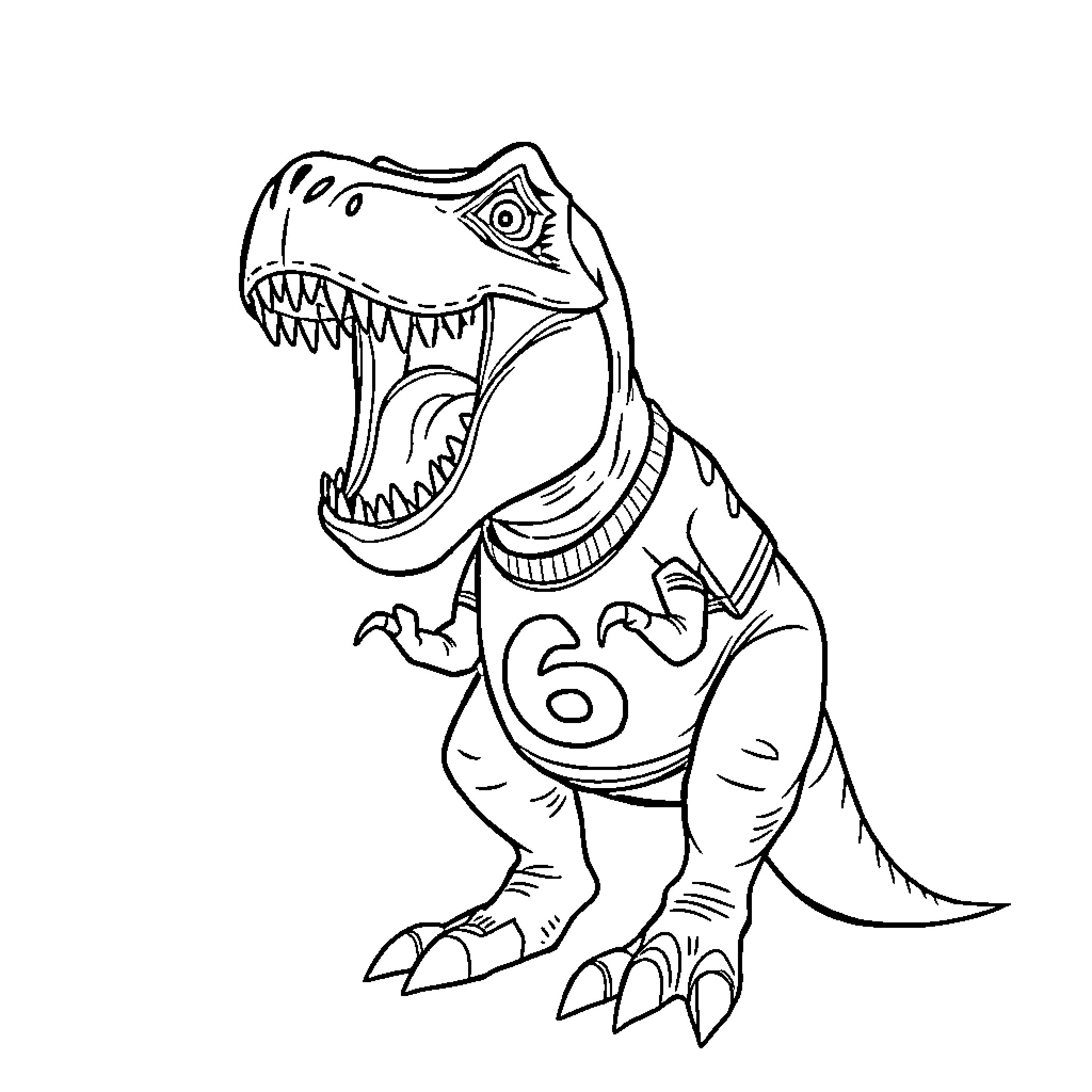 T-Rex Roaring with Enthusiasm Coloring Page (free black-and-white line drawing printable PDF for all, from beginners to advanced learners, including children, teens, adults, and seniors)