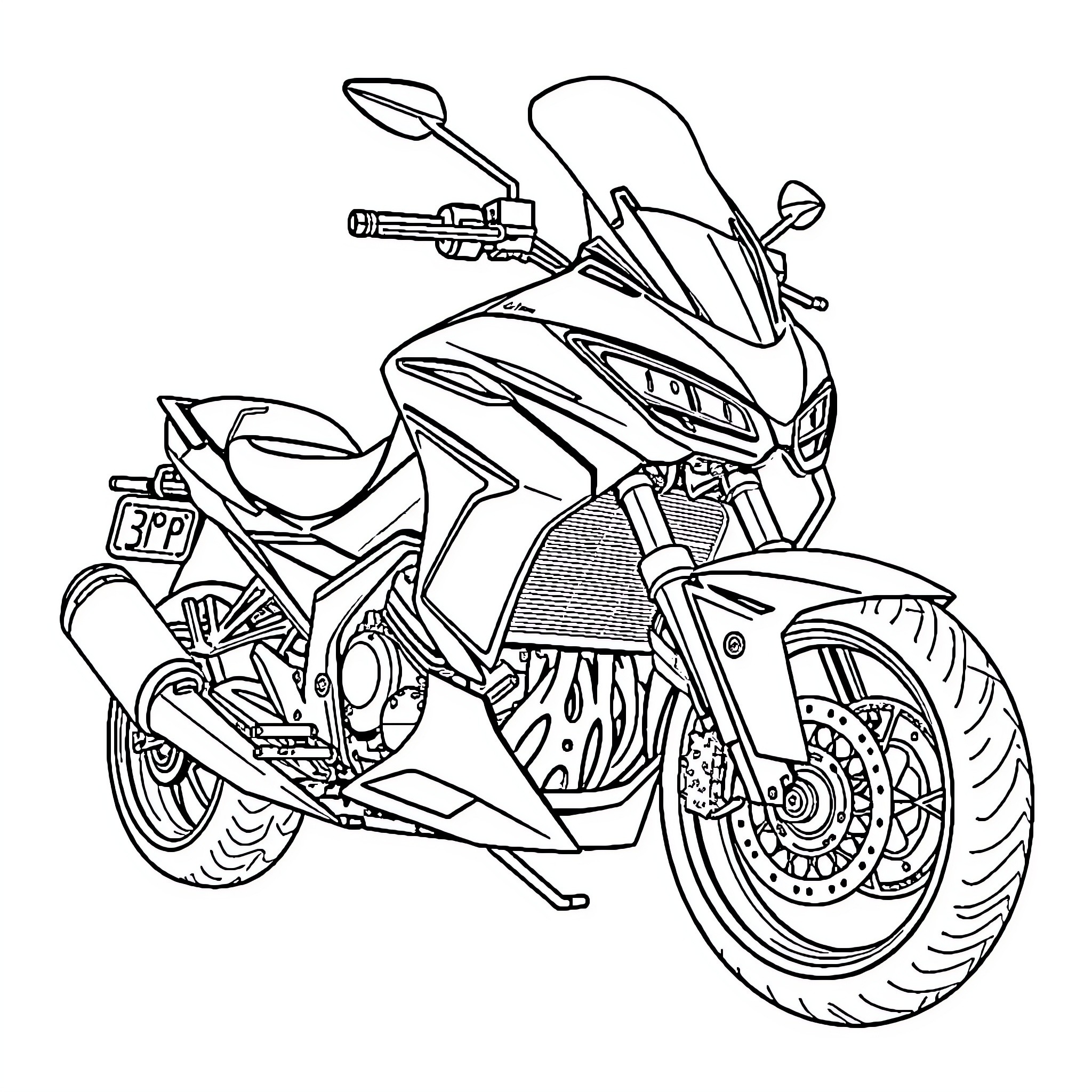 Motor Nmax: Powerful Motorcycle in Black and White Coloring Page (free black-and-white line drawing printable PDF for all, from beginners to advanced learners, including children, teens, adults, and seniors)