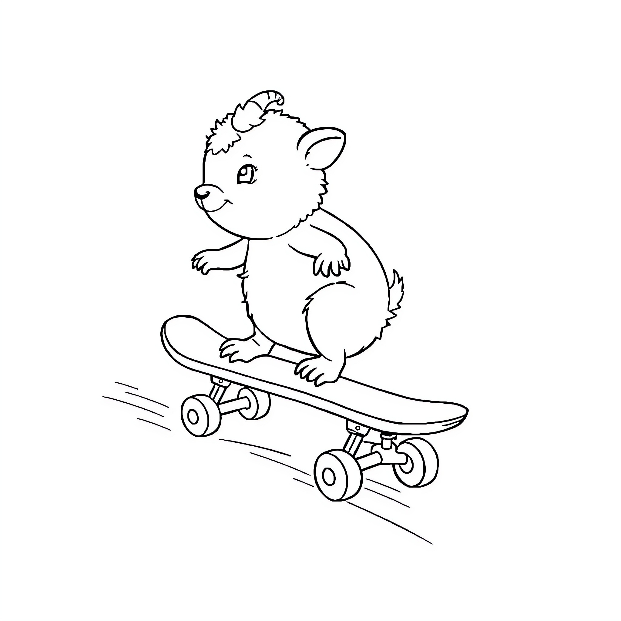Hedgehog riding a skateboard Coloring Page (free black-and-white line drawing printable PDF for all, from beginners to advanced learners, including children, teens, adults, and seniors)