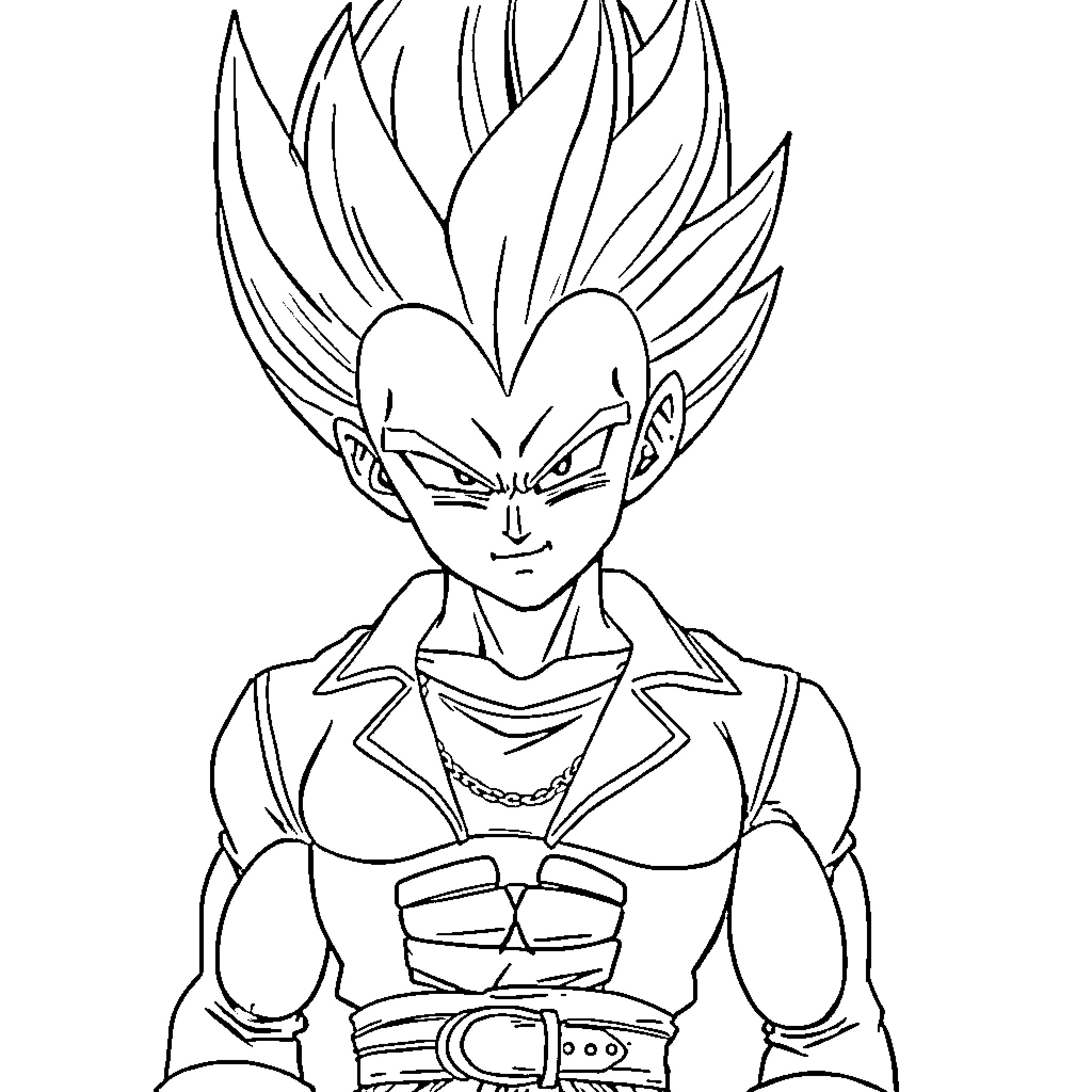 Vegeta in fierce battle stance Coloring Page (free black-and-white line drawing printable PDF for all, from beginners to advanced learners, including children, teens, adults, and seniors)