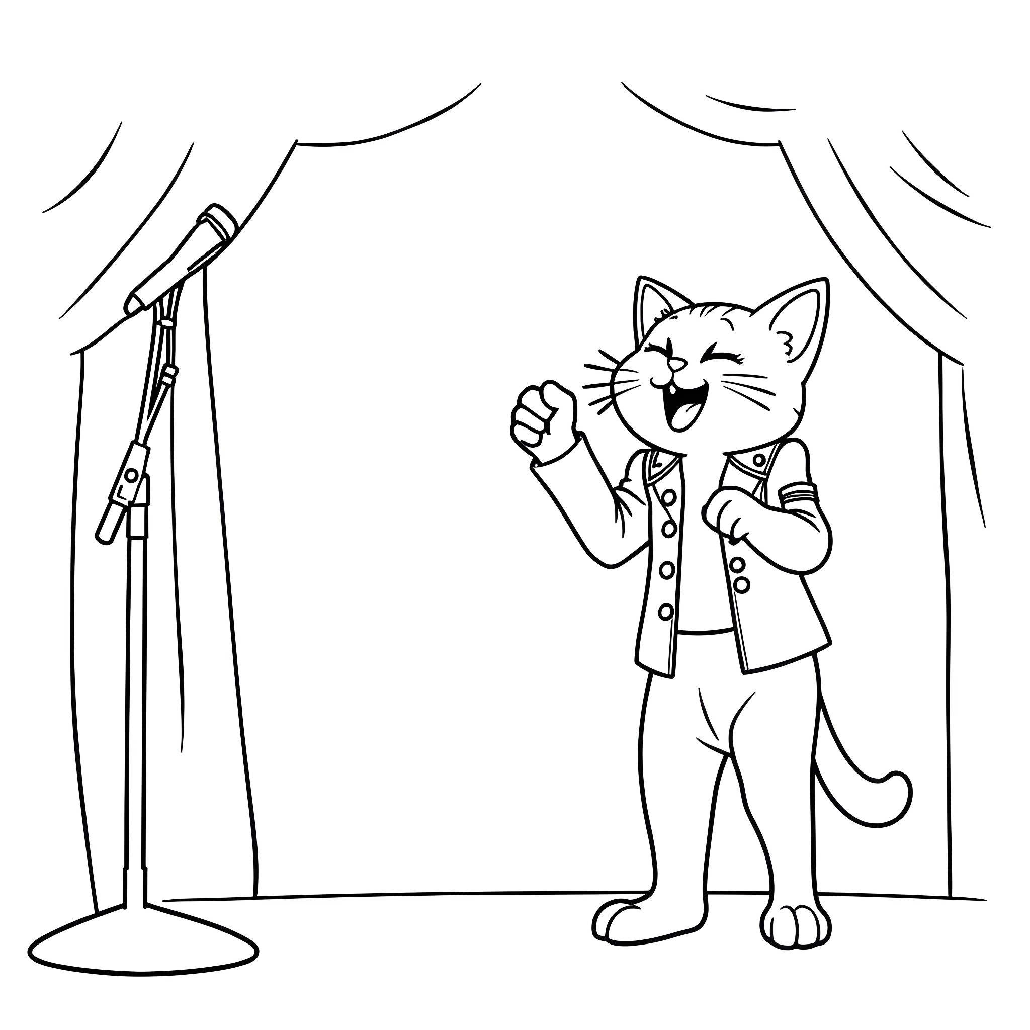 Sam and Cat performing on stage Coloring Page (free black-and-white line drawing printable PDF for all, from beginners to advanced learners, including children, teens, adults, and seniors)