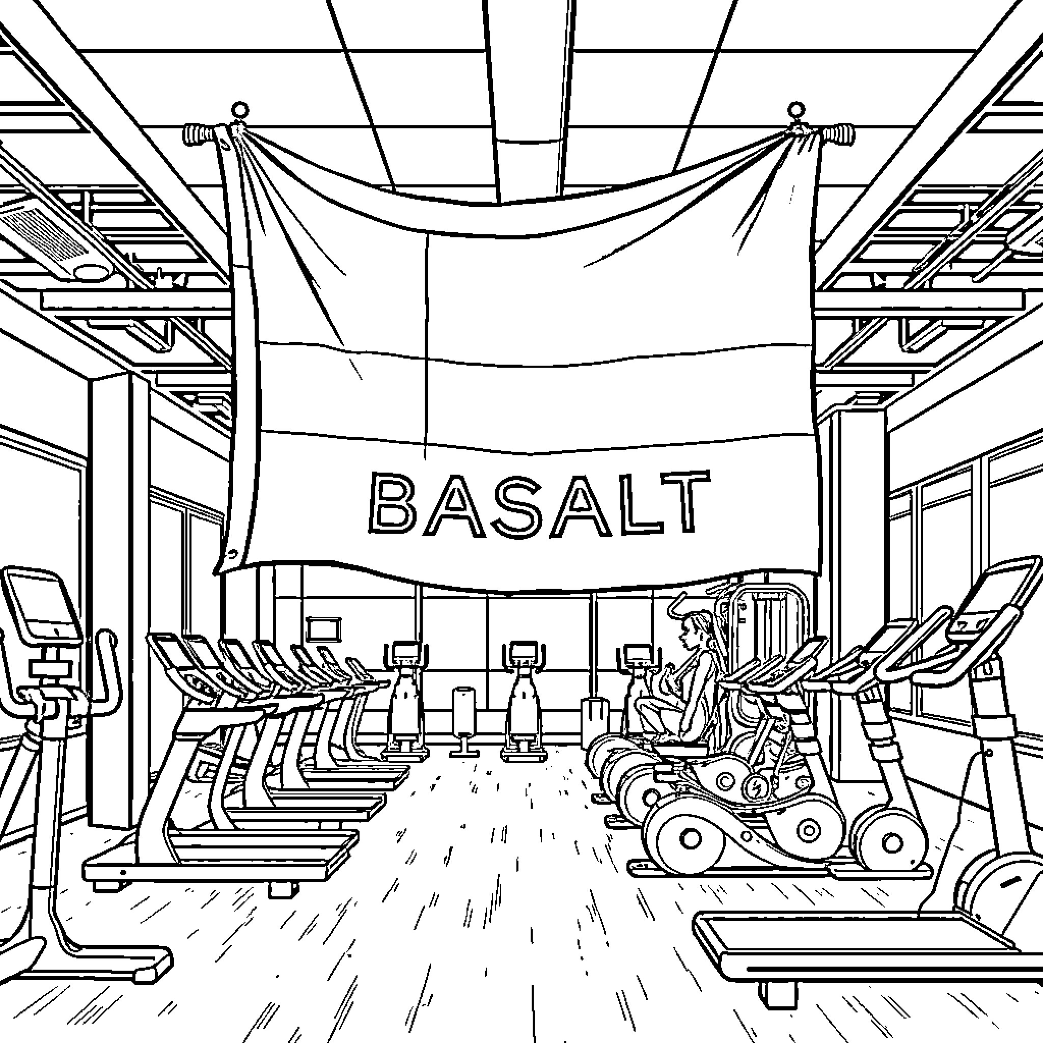 Flag waving in the fitness center Coloring Page (free black-and-white line drawing printable PDF for all, from beginners to advanced learners, including children, teens, adults, and seniors)