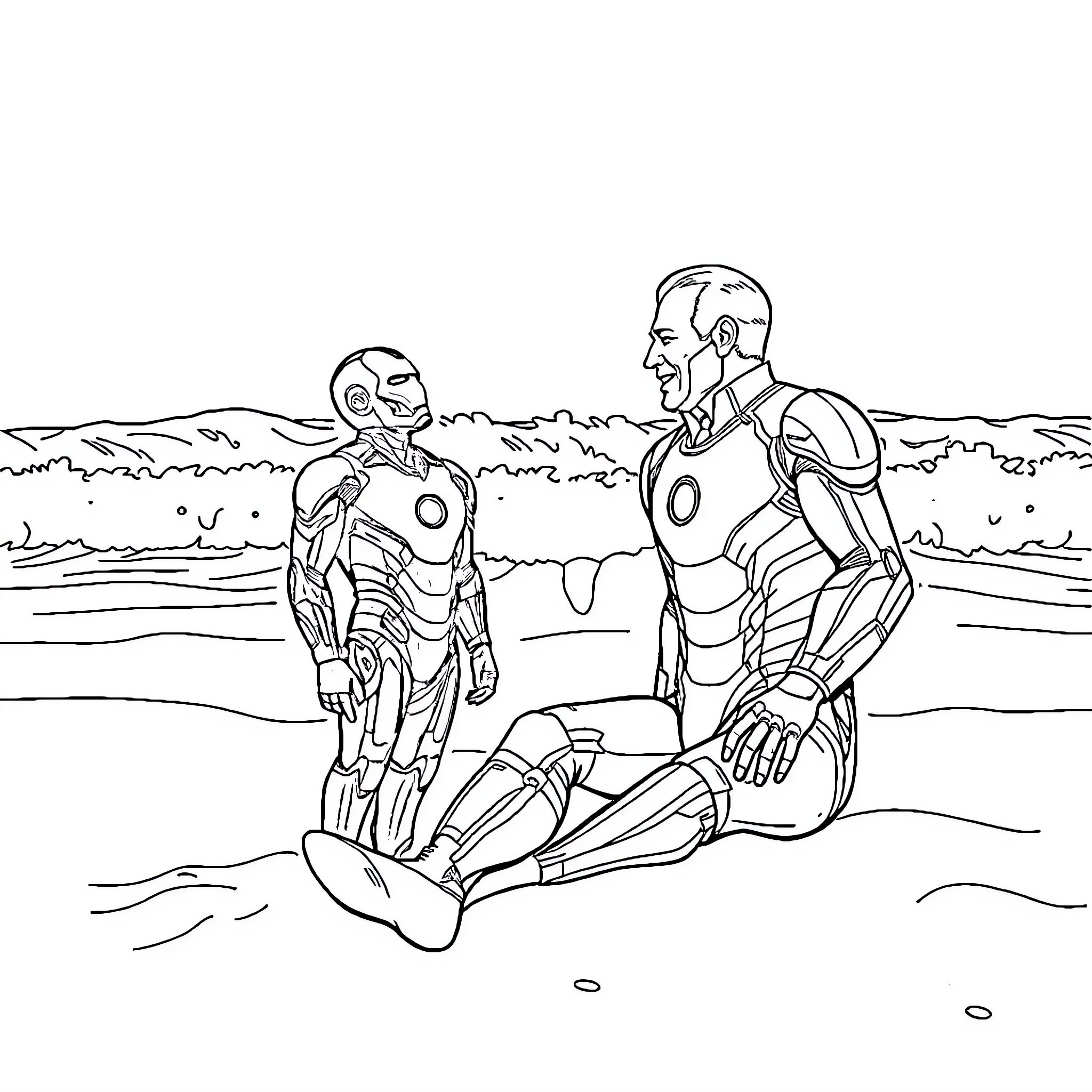 Trump's Robotic Allies in Action Coloring Page (free black-and-white line drawing printable PDF for all, from beginners to advanced learners, including children, teens, adults, and seniors)