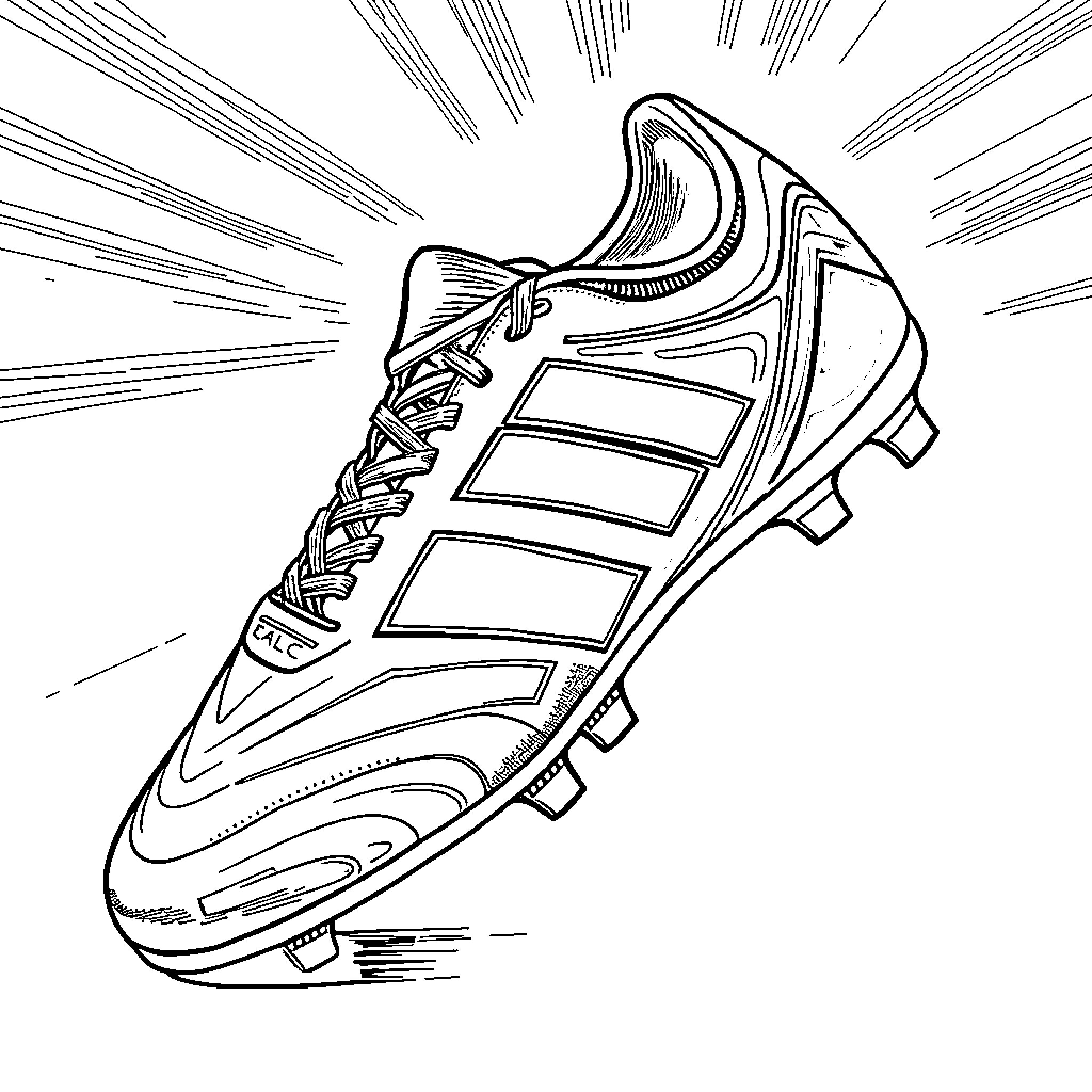 Football Boot Kicking with Speed and Power Coloring Page (free black-and-white line drawing printable PDF for all, from beginners to advanced learners, including children, teens, adults, and seniors)