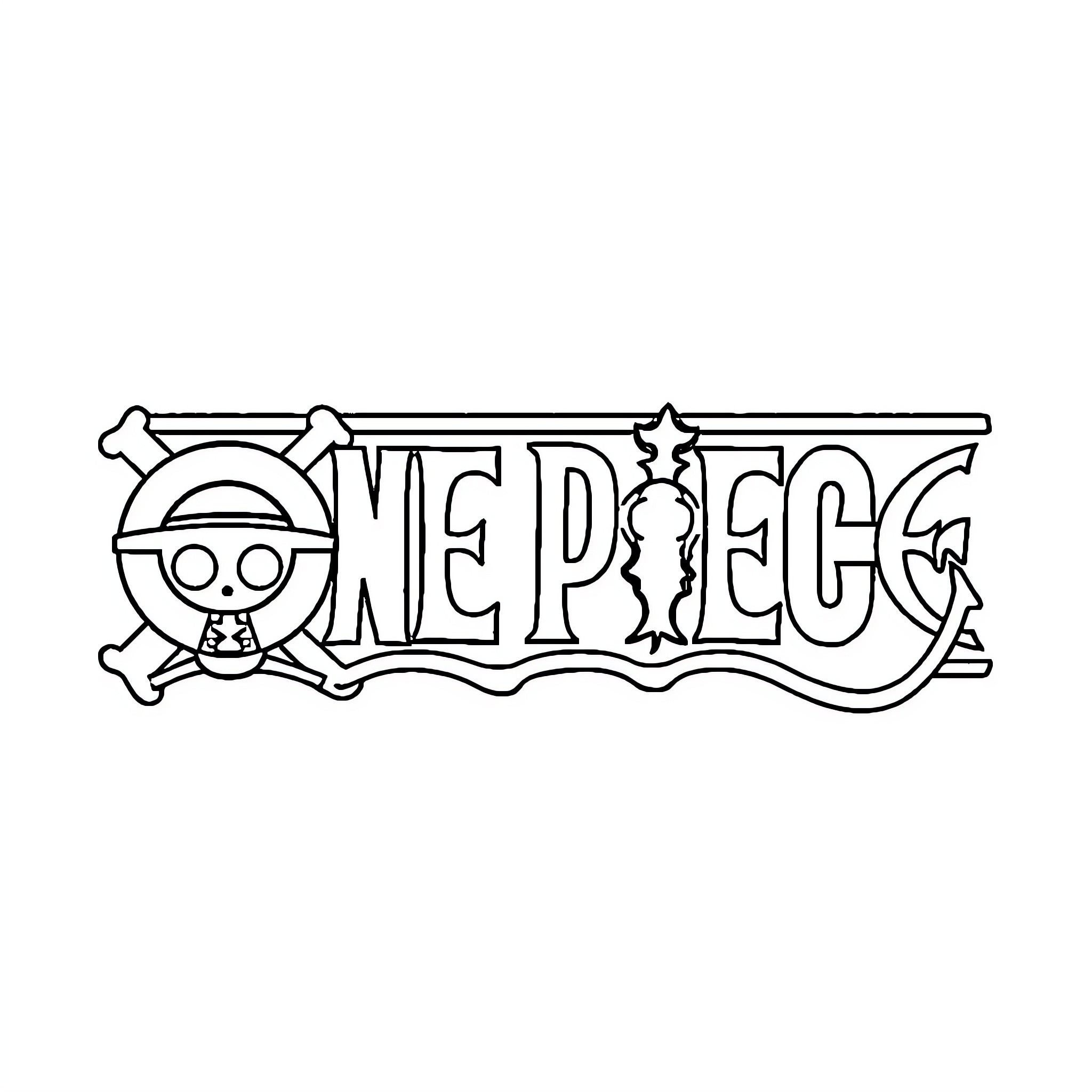 One Piece Logo Design Coloring Page (free black-and-white line drawing printable PDF for all, from beginners to advanced learners, including children, teens, adults, and seniors)