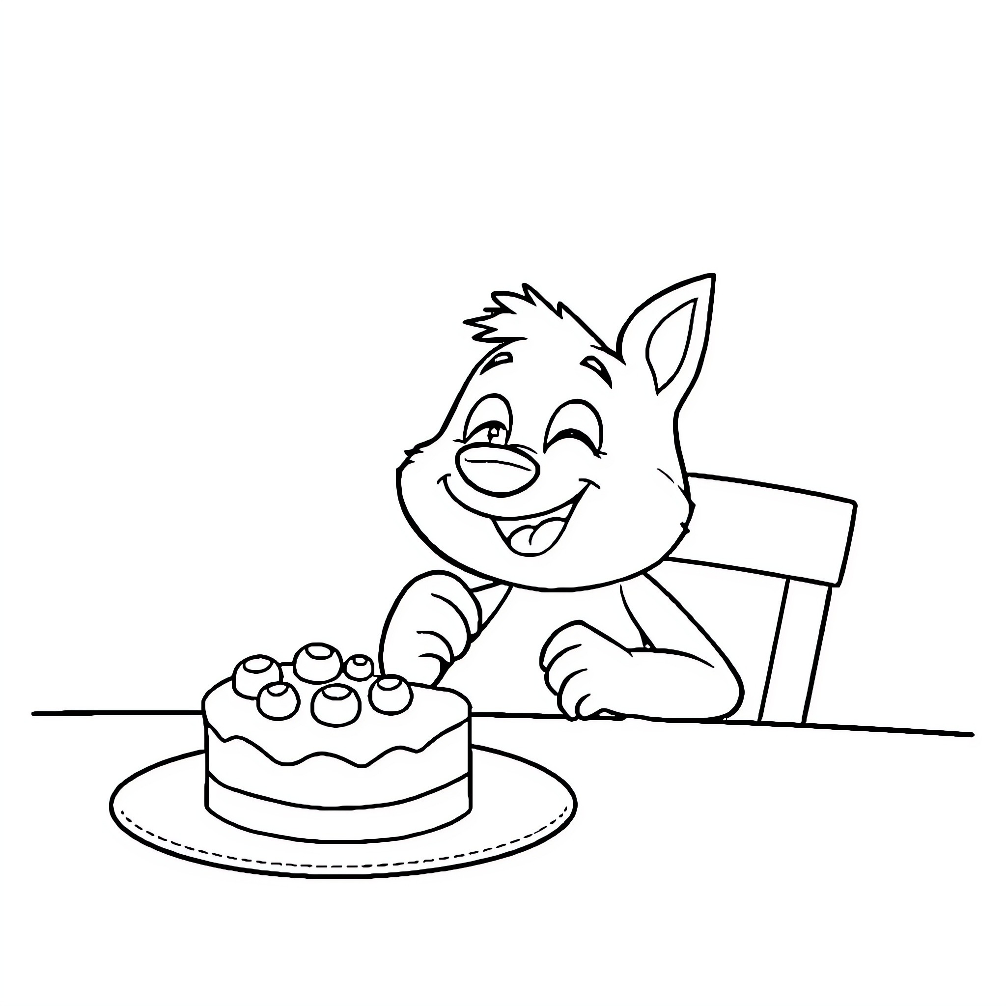 Bluey enjoying a birthday cake Coloring Page (free black-and-white line drawing printable PDF for all, from beginners to advanced learners, including children, teens, adults, and seniors)