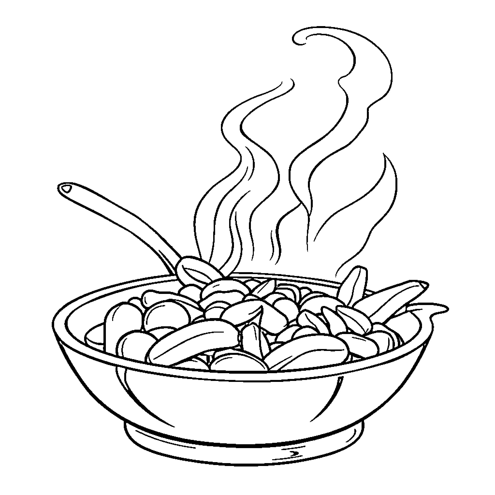 Kawali - Aromatic dish with simmering ingredients Coloring Page (free black-and-white line drawing printable PDF for all, from beginners to advanced learners, including children, teens, adults, and seniors)