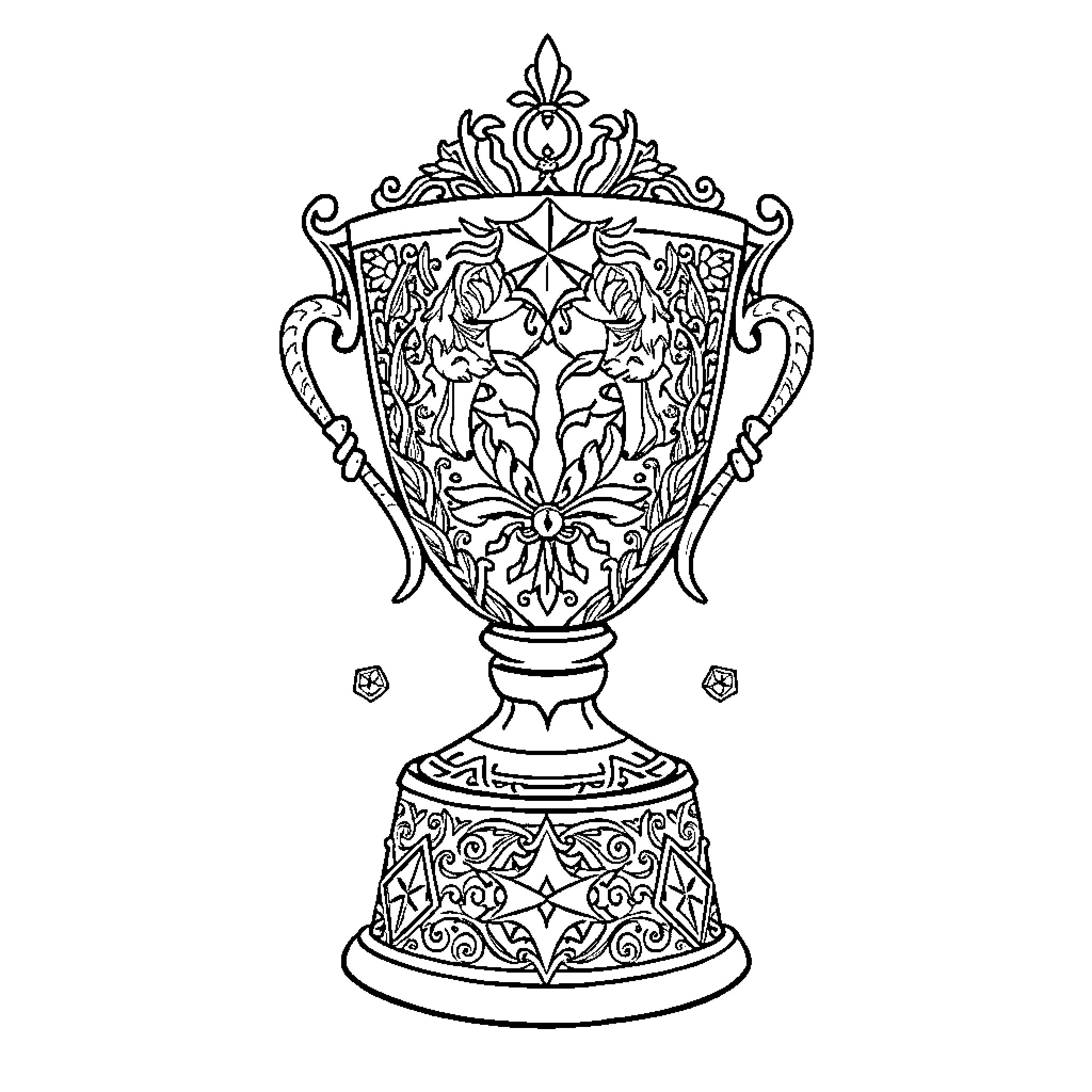 Trophy of Ornate Decorative Design Coloring Page (free black-and-white line drawing printable PDF for all, from beginners to advanced learners, including children, teens, adults, and seniors)