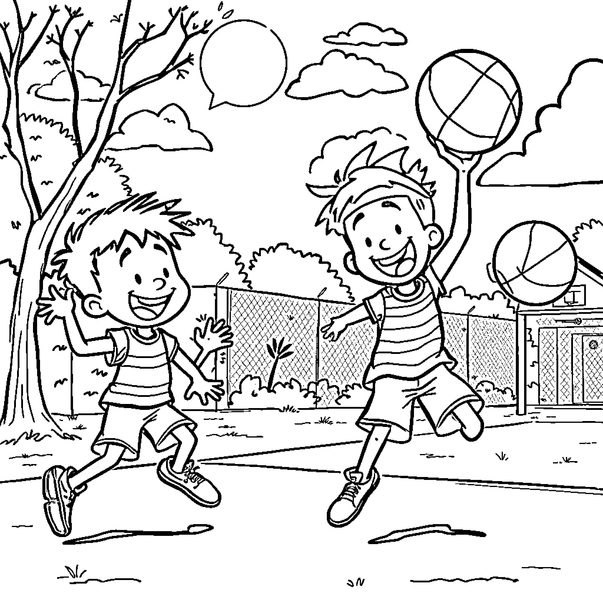 Ed Edd Eddy playing happily with balloons outside Coloring Page (free black-and-white line drawing printable PDF for all, from beginners to advanced learners, including children, teens, adults, and seniors)