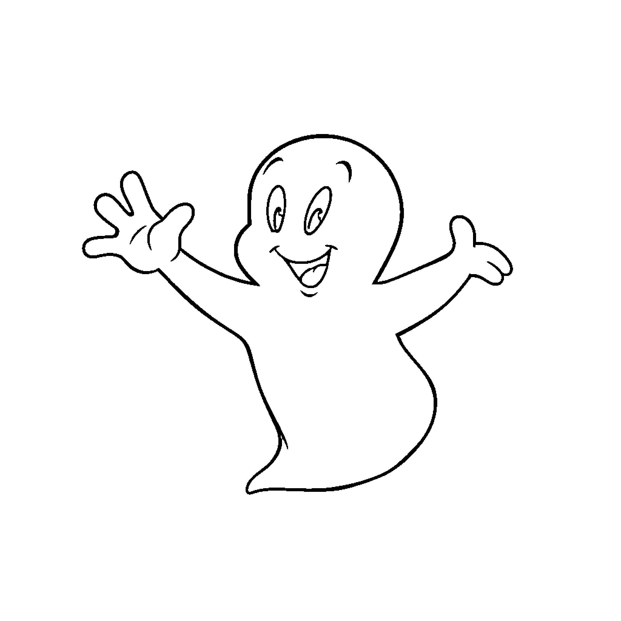 Casper the Friendly Ghost Delightfully Gestures Coloring Page (free black-and-white line drawing printable PDF for all, from beginners to advanced learners, including children, teens, adults, and seniors)