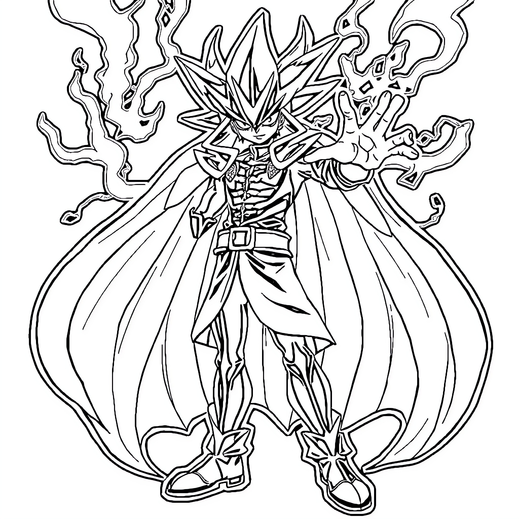 Dark Magician Wielding Powerful Arcane Magic Coloring Page (free black-and-white line drawing printable PDF for all, from beginners to advanced learners, including children, teens, adults, and seniors)