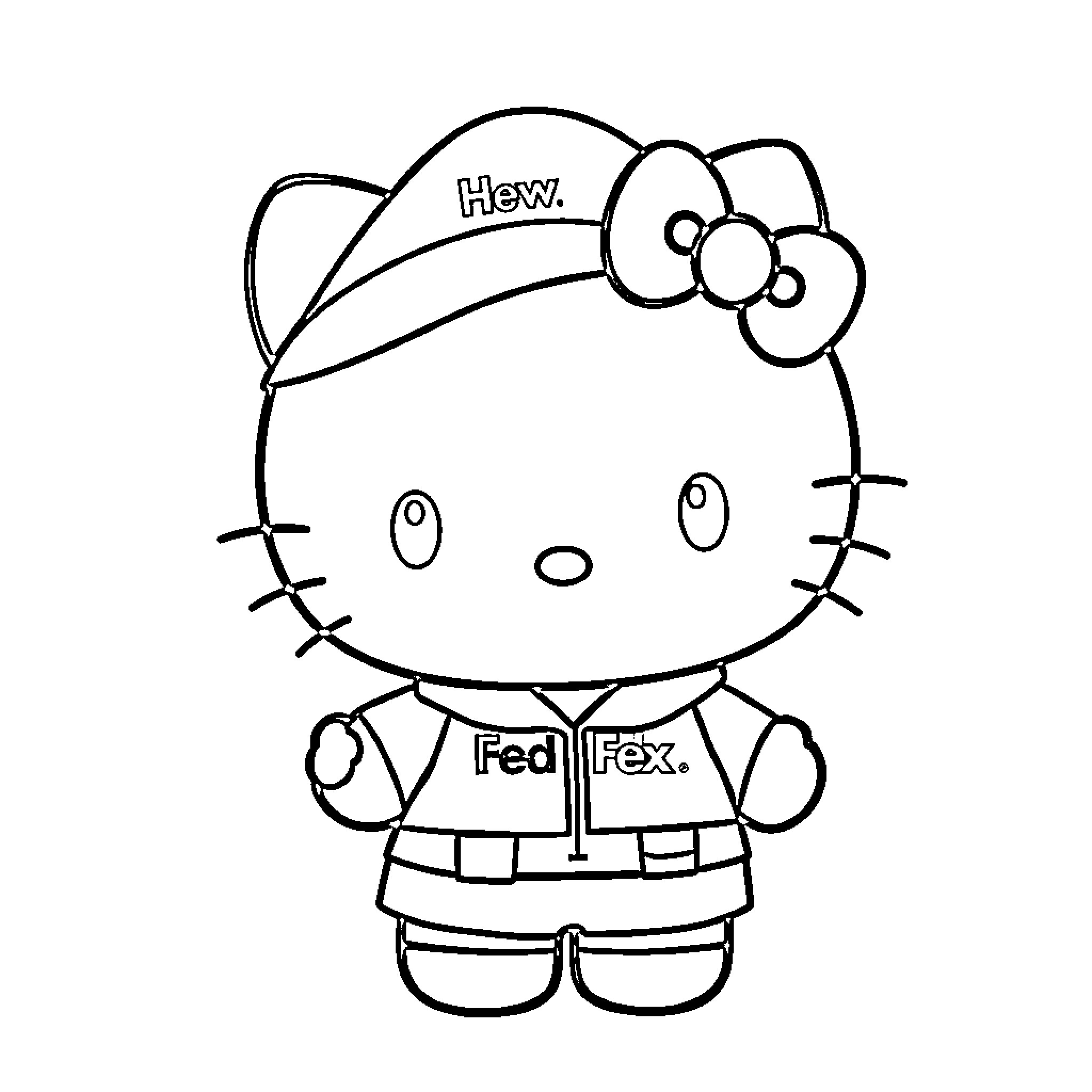Hello Kitty Fed Ex Delivery Coloring Page (free black-and-white line drawing printable PDF for all, from beginners to advanced learners, including children, teens, adults, and seniors)