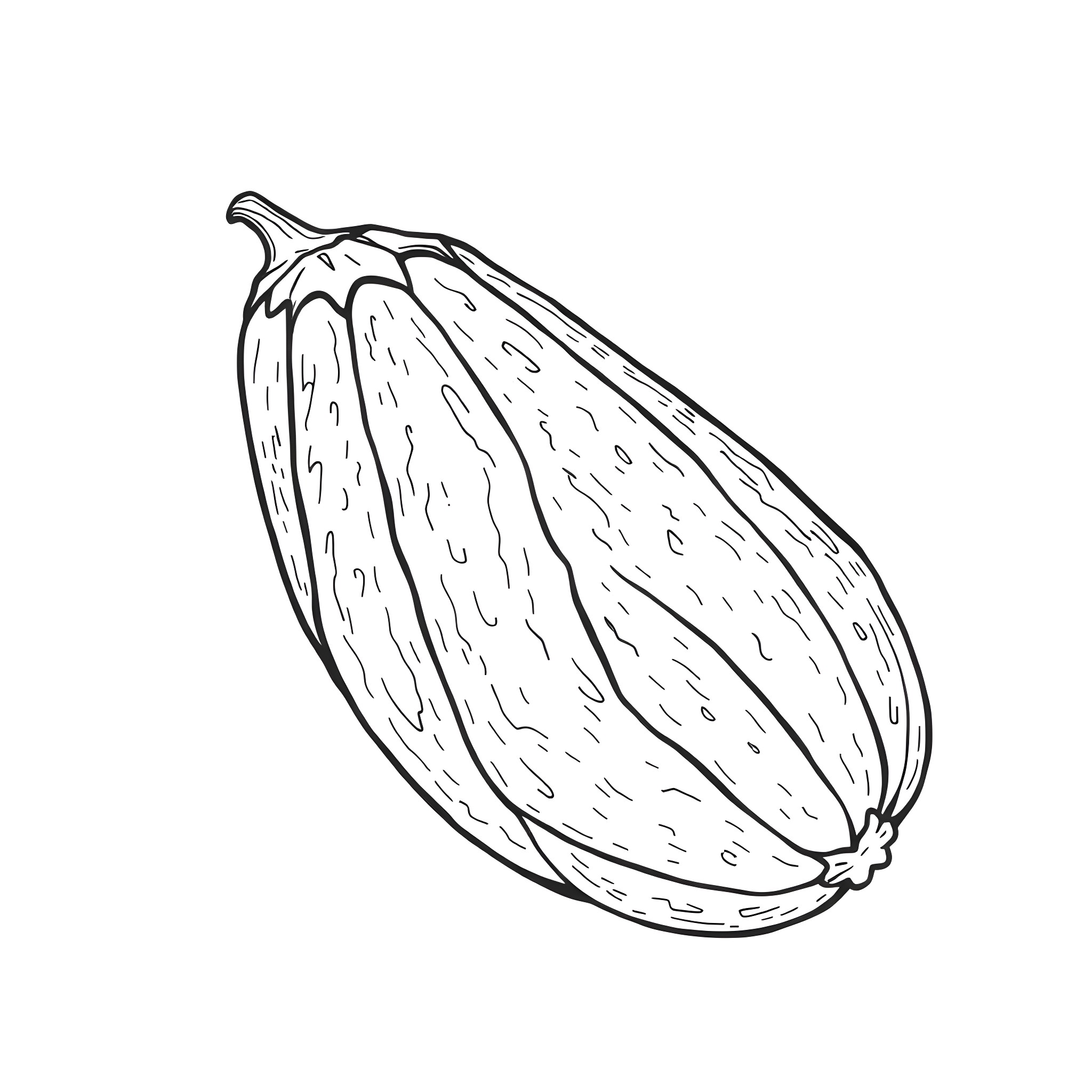 Cucumber in a unique shape Coloring Page (free black-and-white line drawing printable PDF for all, from beginners to advanced learners, including children, teens, adults, and seniors)