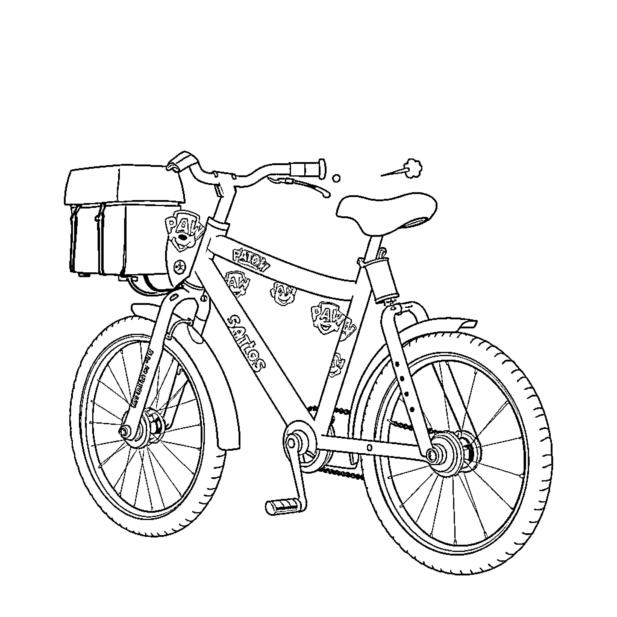 Bike loaded with gear for adventure Coloring Page (free black-and-white line drawing printable PDF for all, from beginners to advanced learners, including children, teens, adults, and seniors)