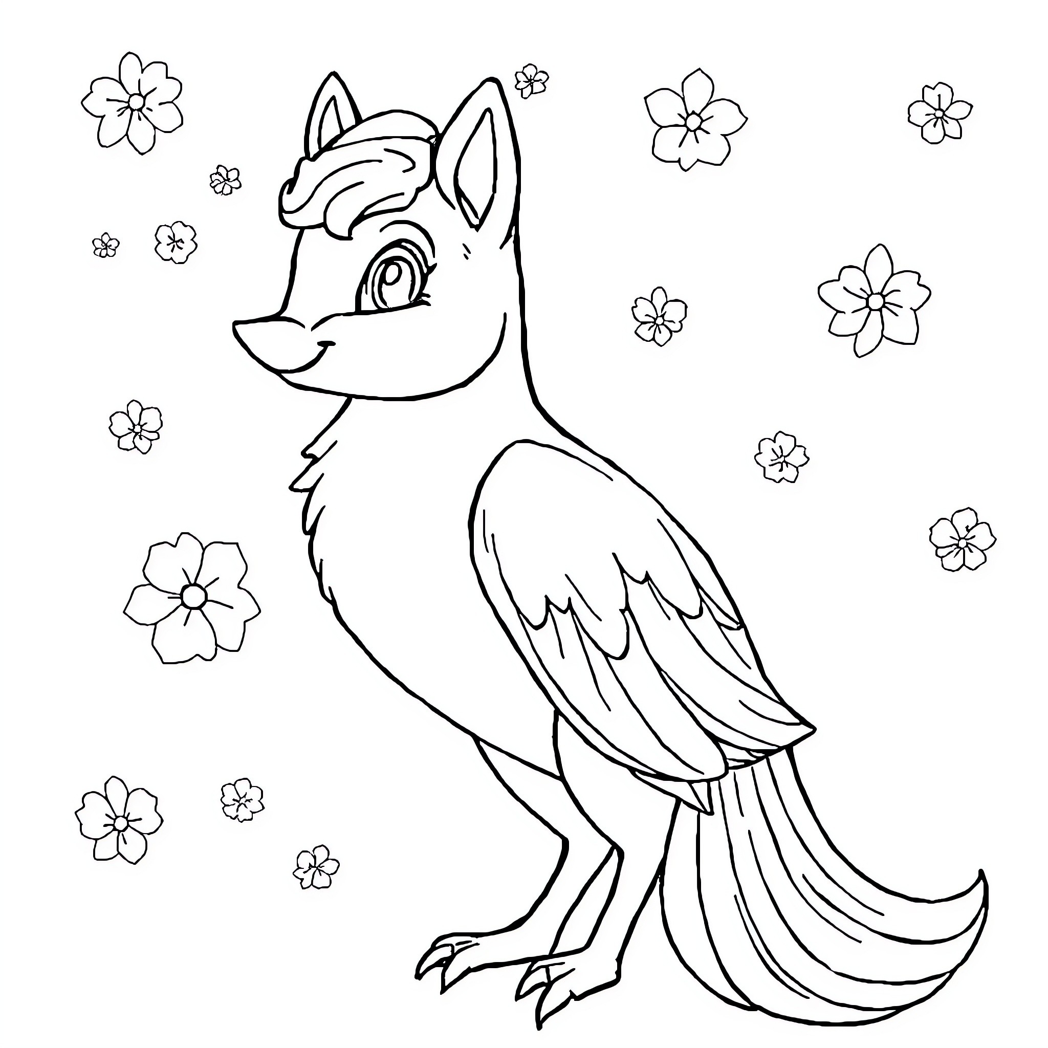 Pony enjoying spring flowers Coloring Page (free black-and-white line drawing printable PDF for all, from beginners to advanced learners, including children, teens, adults, and seniors)