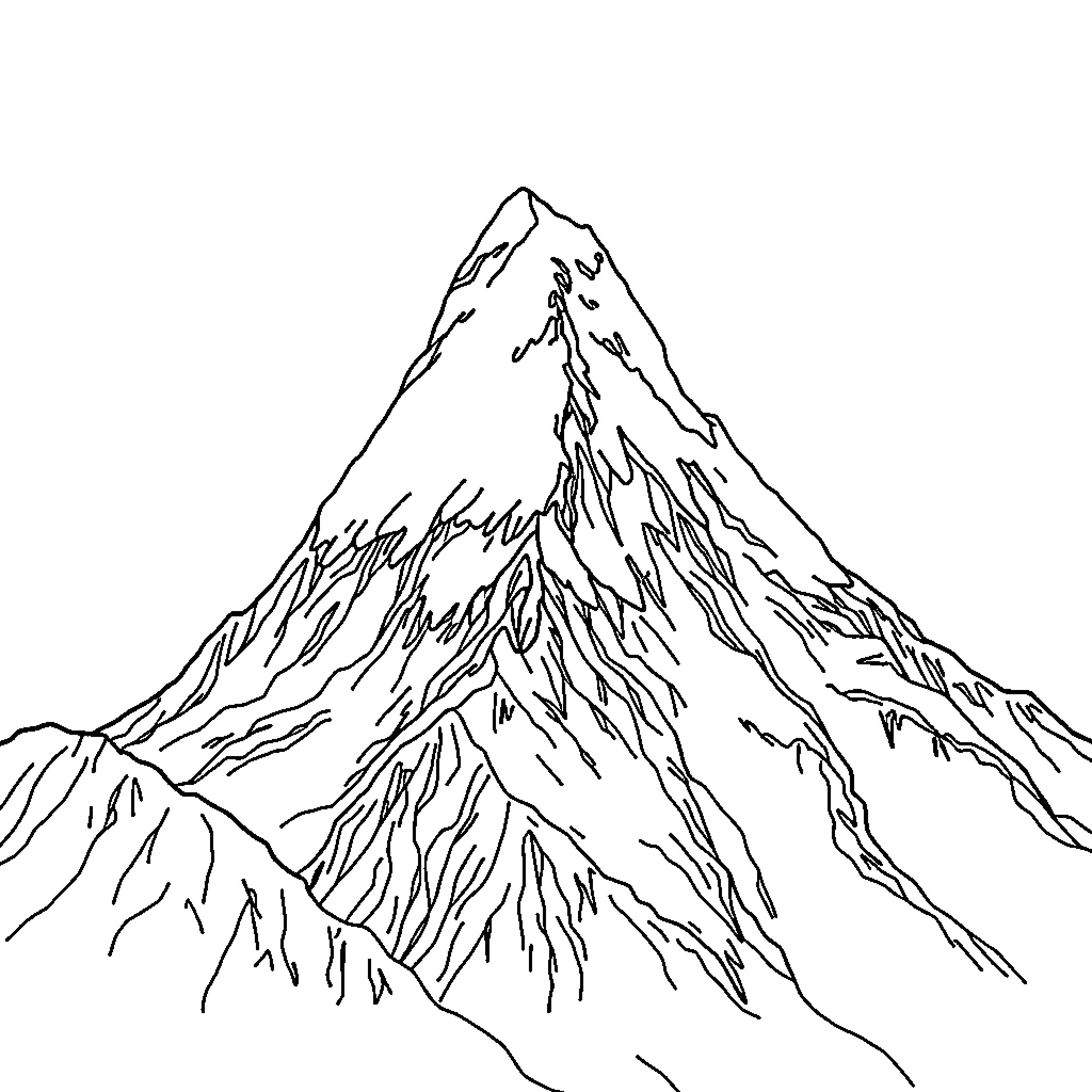 Mountain landscape with rugged peaks Coloring Page (free black-and-white line drawing printable PDF for all, from beginners to advanced learners, including children, teens, adults, and seniors)