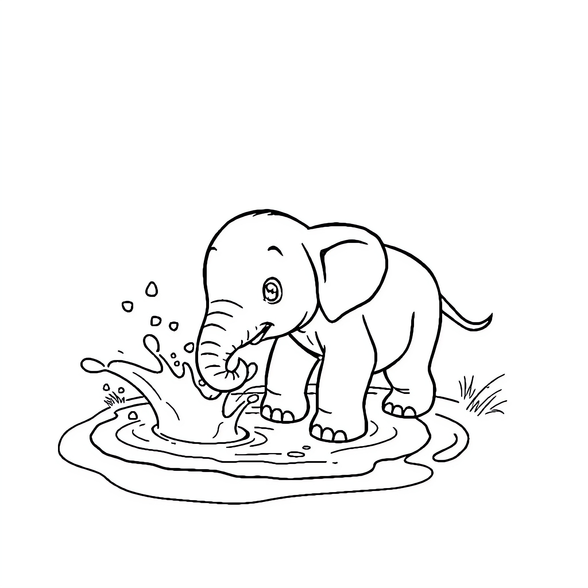 Elephant playing in the water Coloring Page (free black-and-white line drawing printable PDF for all, from beginners to advanced learners, including children, teens, adults, and seniors)