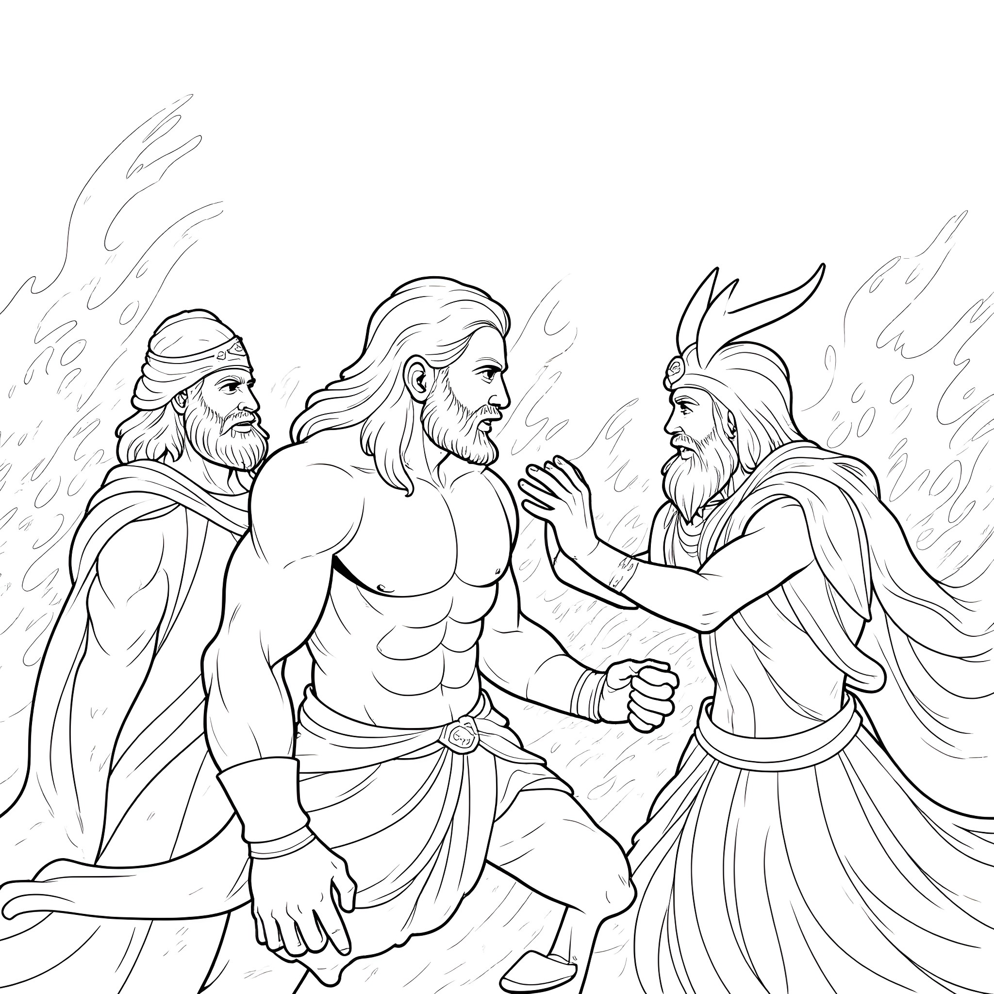 God's Prophets in Contemplation Coloring Page (free black-and-white line drawing printable PDF for all, from beginners to advanced learners, including children, teens, adults, and seniors)