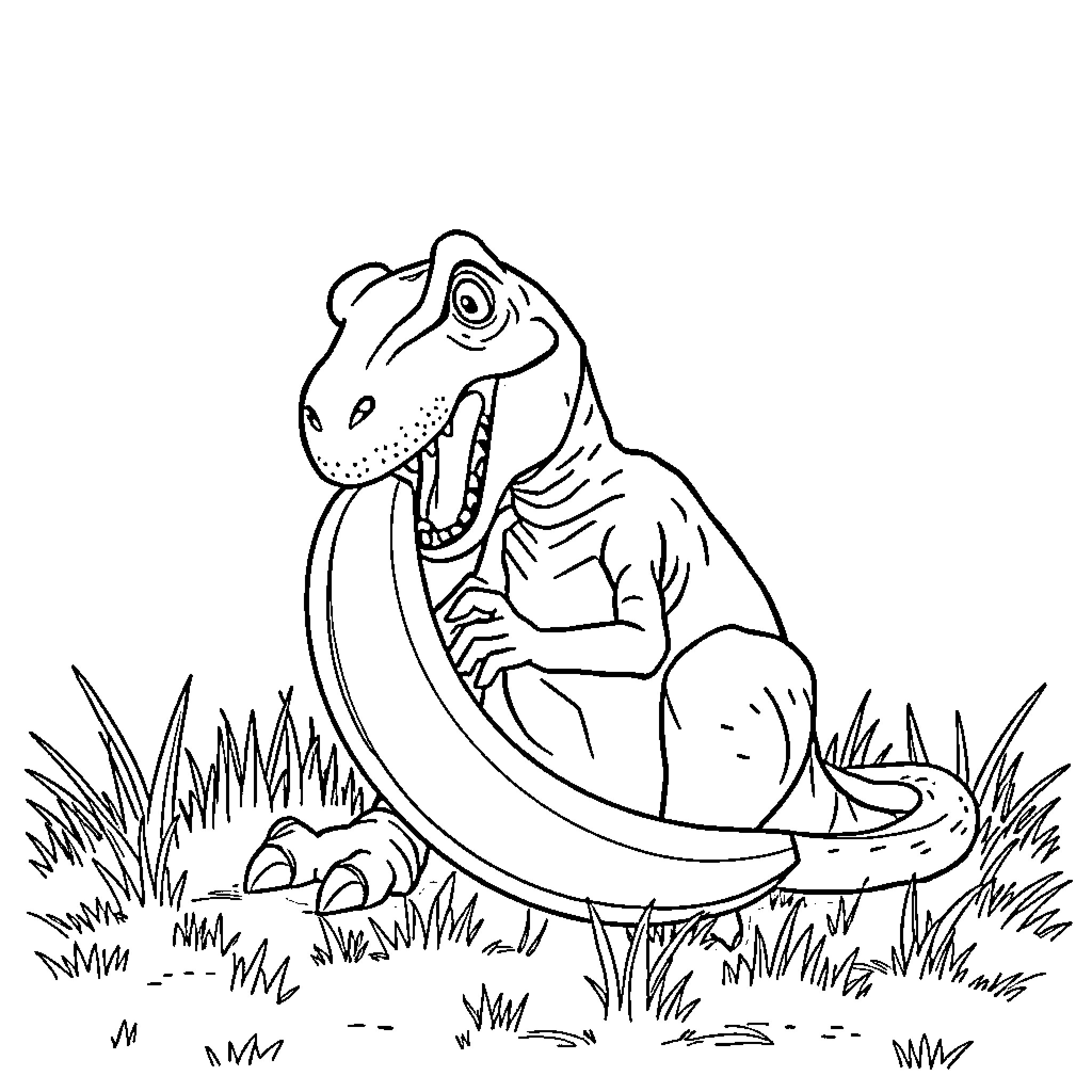 Velociraptor roaring in the grassland Coloring Page (free black-and-white line drawing printable PDF for all, from beginners to advanced learners, including children, teens, adults, and seniors)