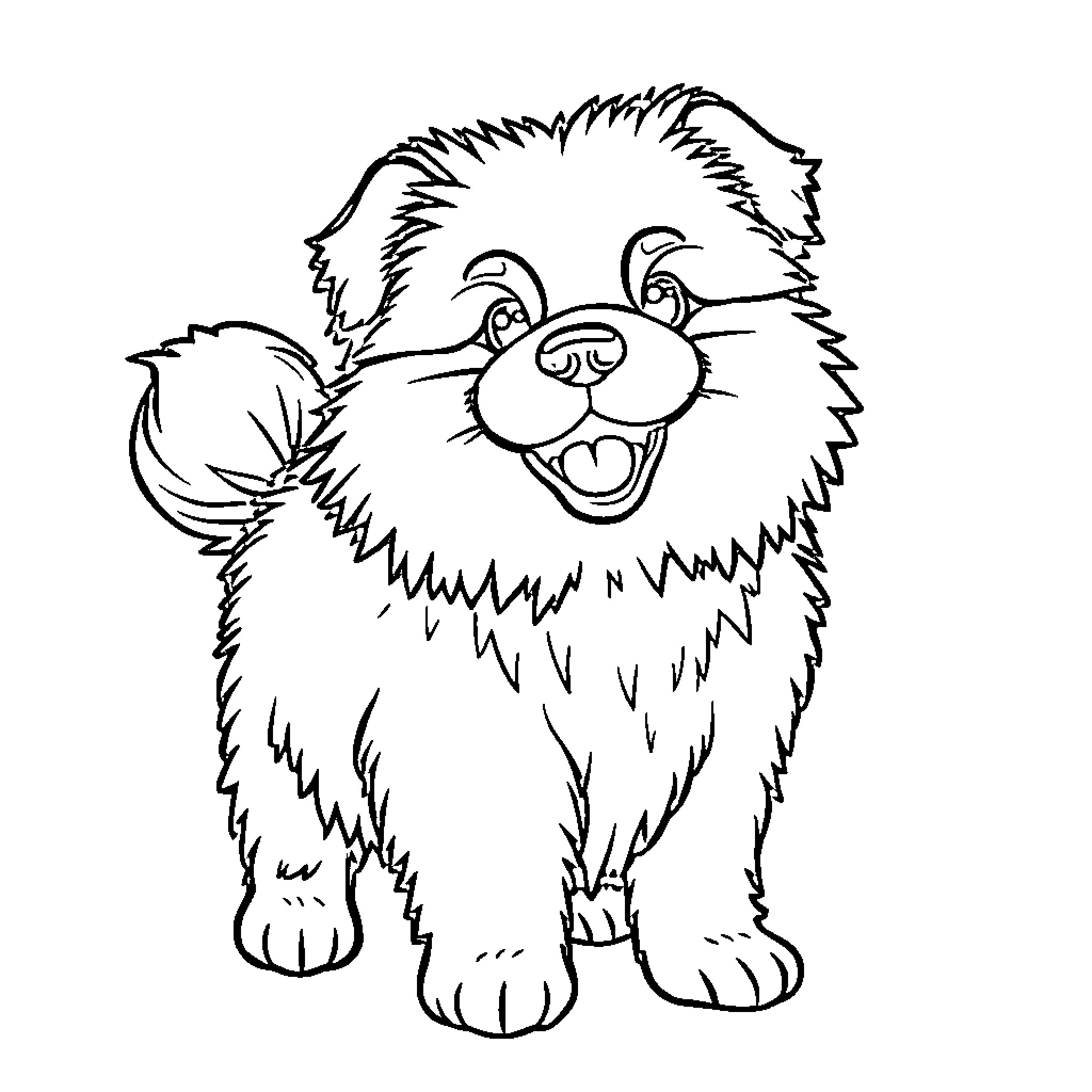 Dog happily posing for the camera Coloring Page (free black-and-white line drawing printable PDF for all, from beginners to advanced learners, including children, teens, adults, and seniors)