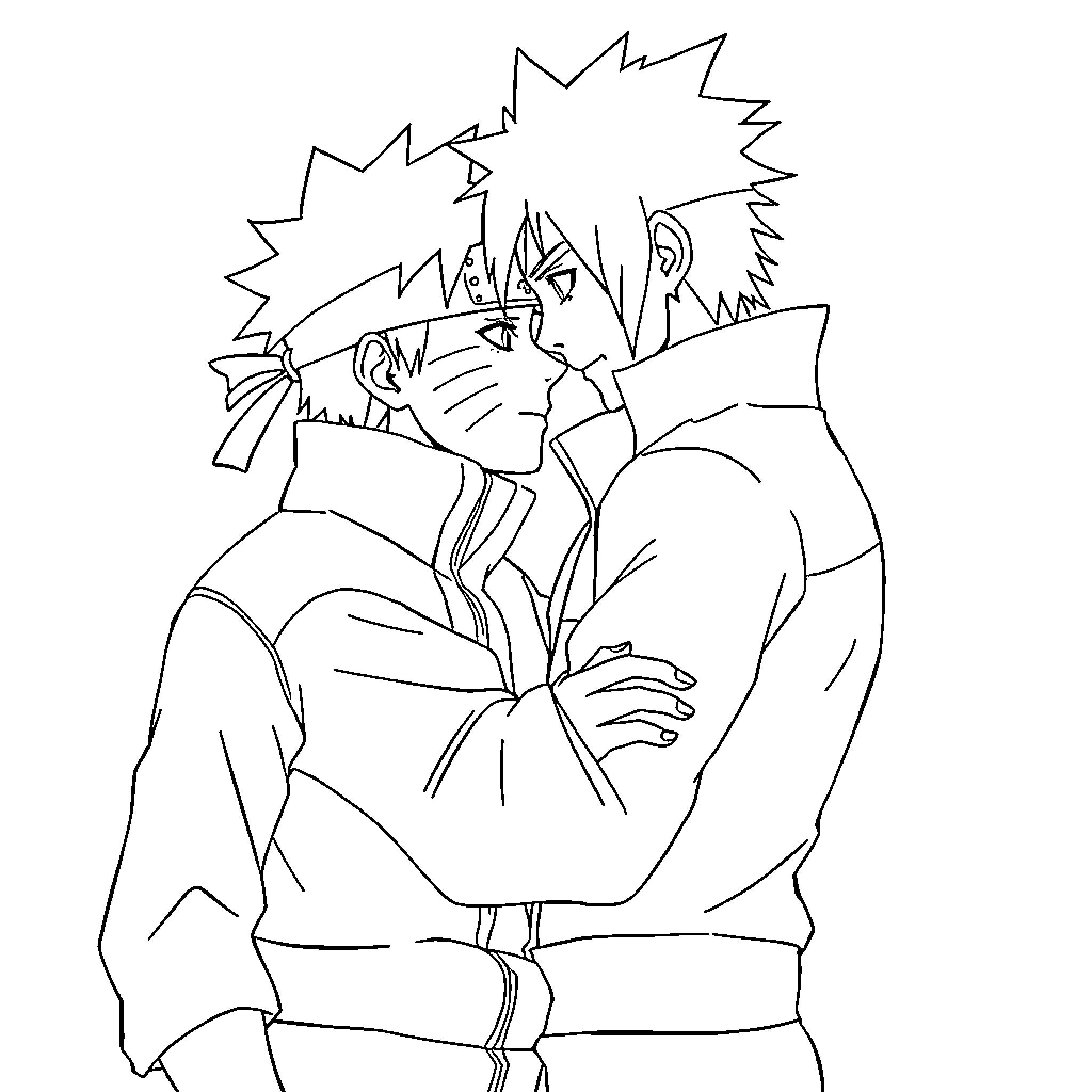 Naruto characters in dramatic pose Coloring Page (free black-and-white line drawing printable PDF for all, from beginners to advanced learners, including children, teens, adults, and seniors)