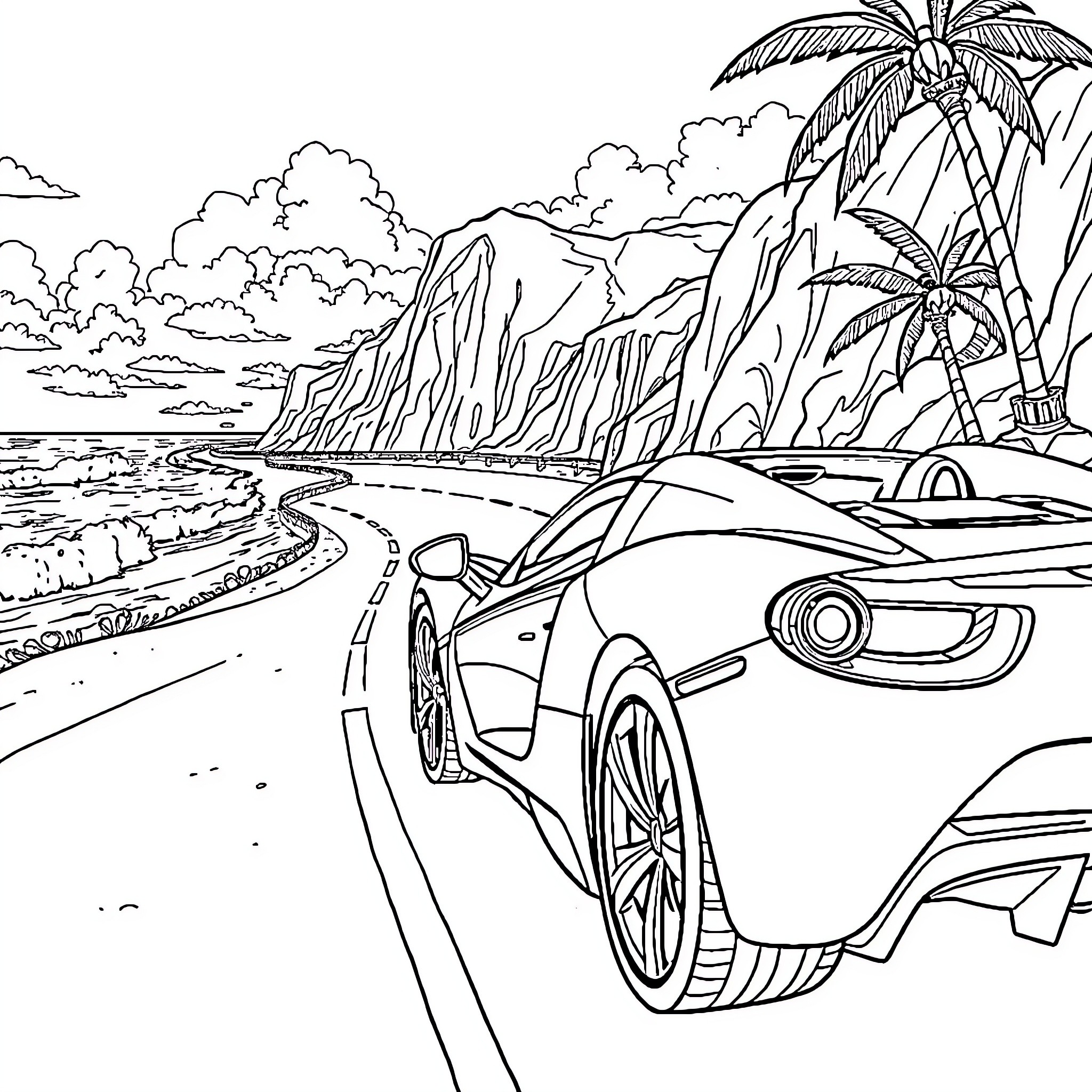 Spidey's Exotic Coastal Adventure Coloring Page (free black-and-white line drawing printable PDF for all, from beginners to advanced learners, including children, teens, adults, and seniors)