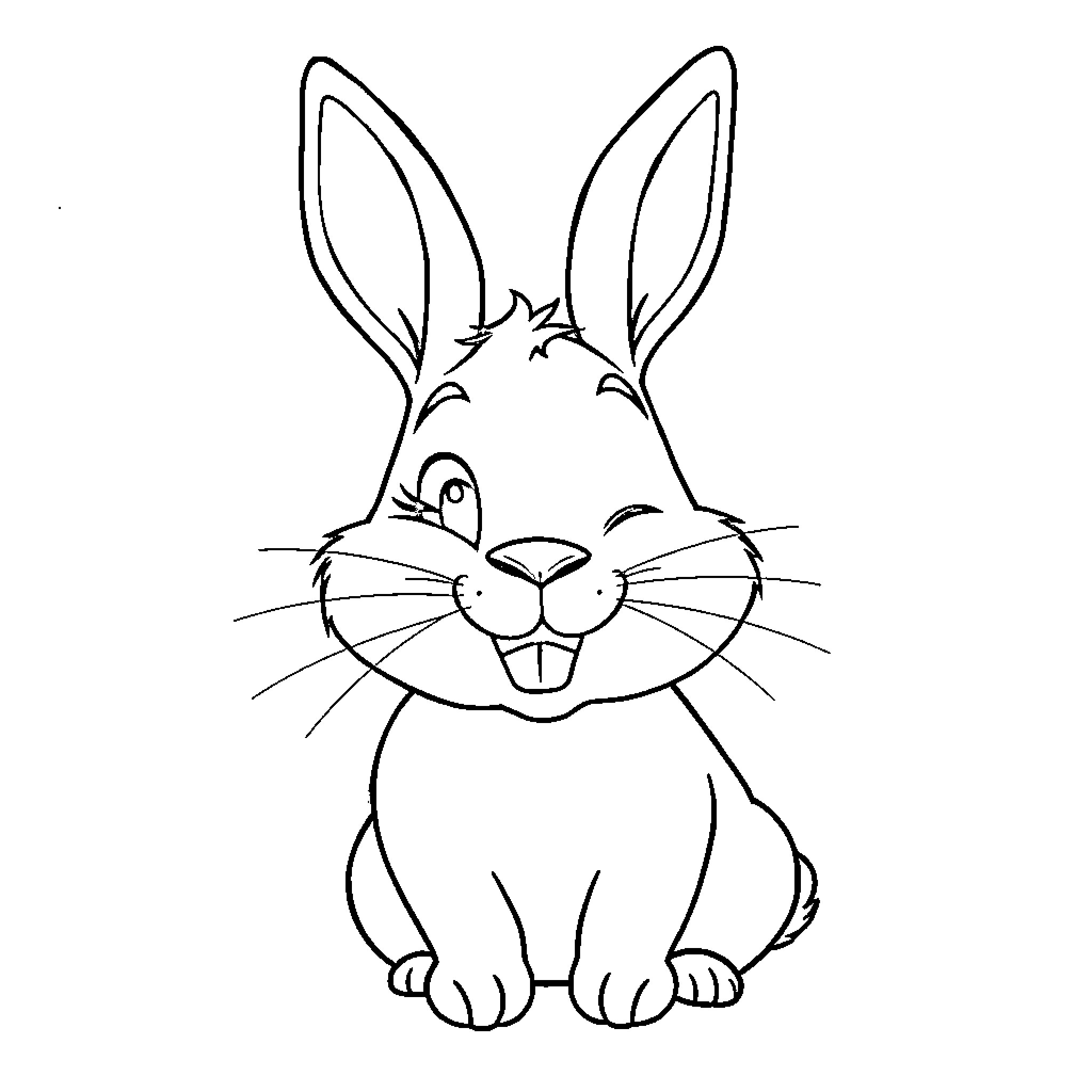 Rabbit sitting happily and looking adorable Coloring Page (free black-and-white line drawing printable PDF for all, from beginners to advanced learners, including children, teens, adults, and seniors)