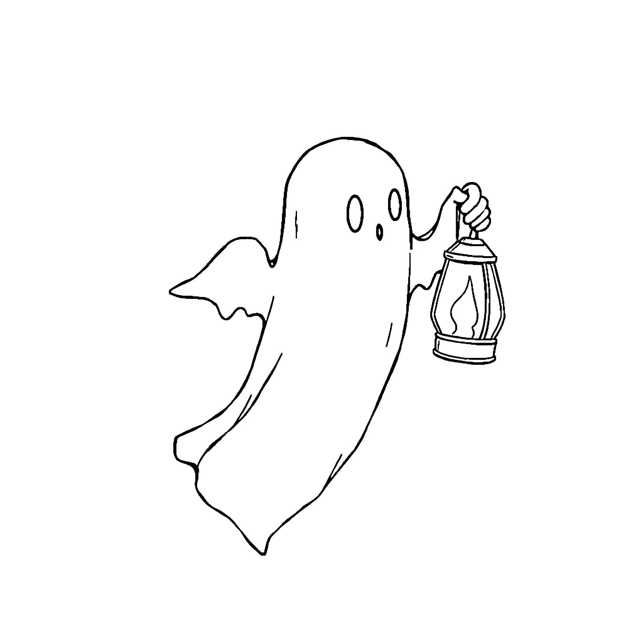 Ghost carrying a lantern in the night Coloring Page (free black-and-white line drawing printable PDF for all, from beginners to advanced learners, including children, teens, adults, and seniors)