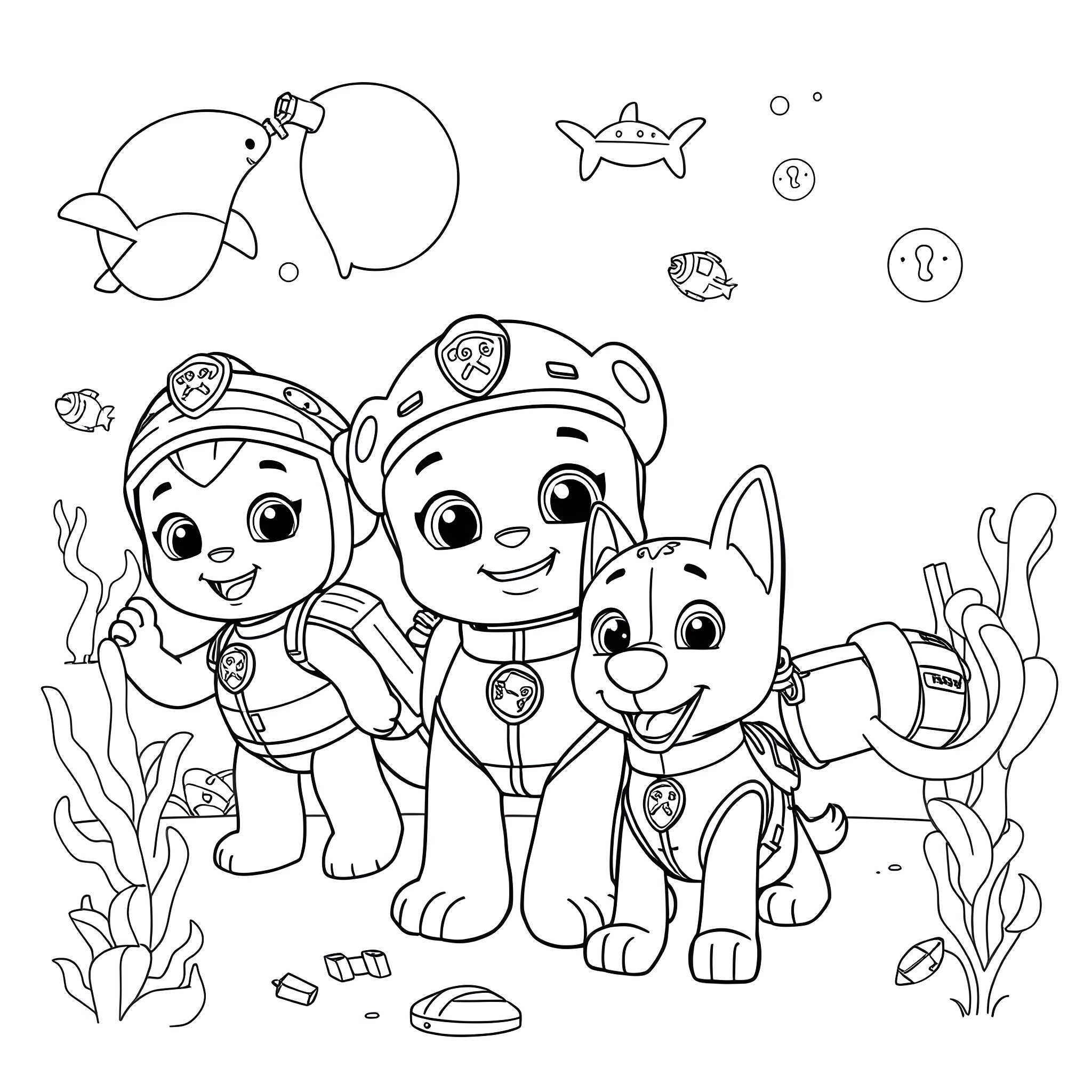 Octonauts exploring the underwater world Coloring Page (free black-and-white line drawing printable PDF for all, from beginners to advanced learners, including children, teens, adults, and seniors)