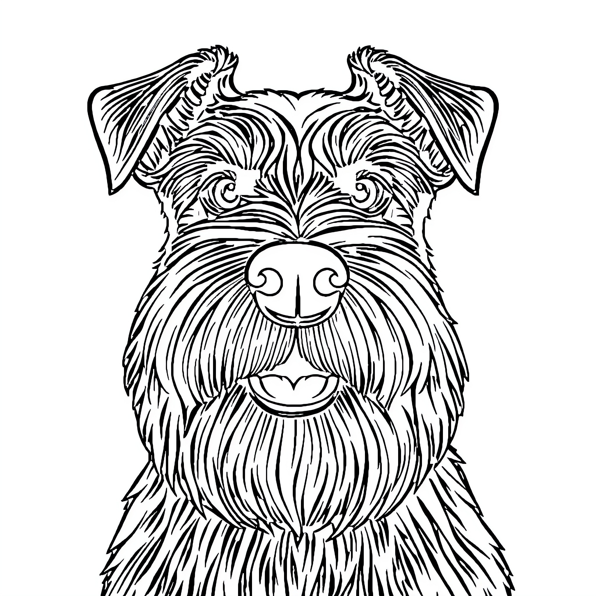 Schnauzer dog with playful expression Coloring Page (free black-and-white line drawing printable PDF for all, from beginners to advanced learners, including children, teens, adults, and seniors)
