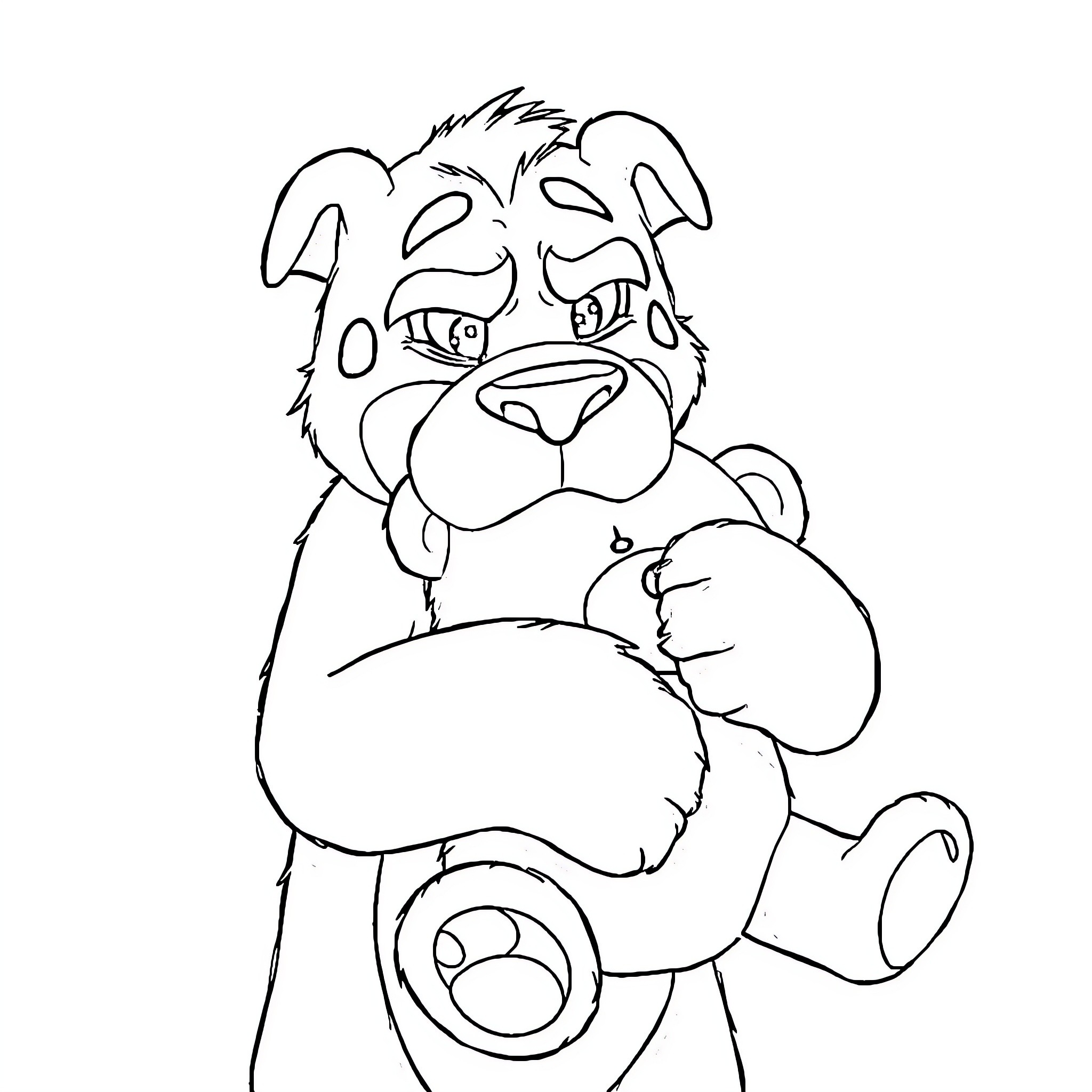 Dexter the Cuddly Cartoon Dog Coloring Page (free black-and-white line drawing printable PDF for all, from beginners to advanced learners, including children, teens, adults, and seniors)