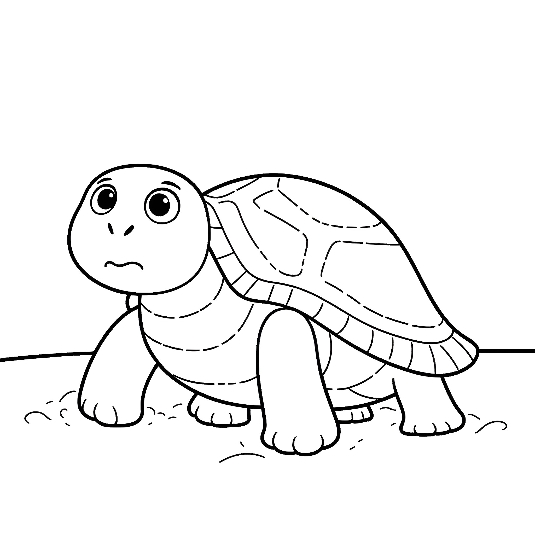 Turtle exploring its surroundings Coloring Page (free black-and-white line drawing printable PDF for all, from beginners to advanced learners, including children, teens, adults, and seniors)