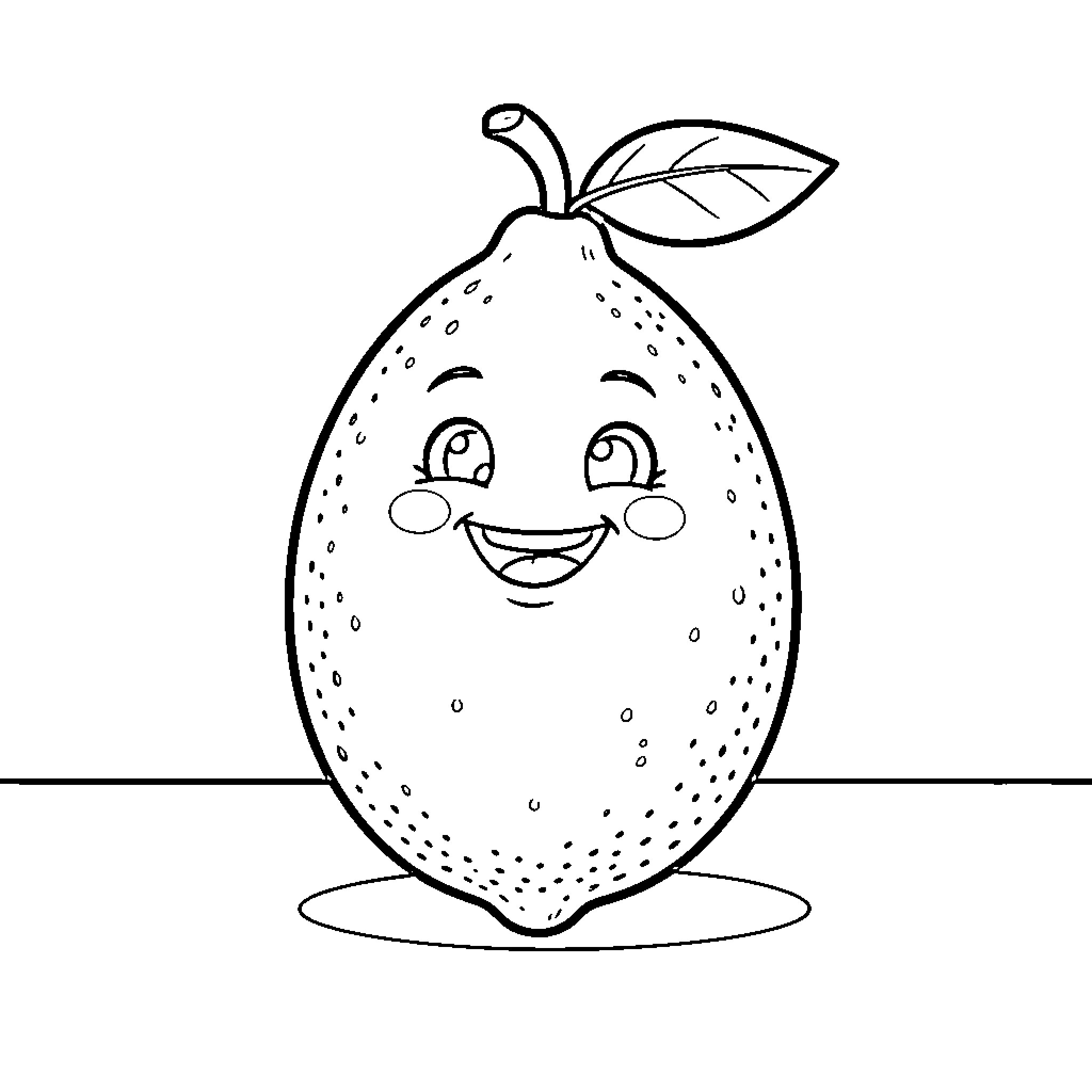 Lemon character smiling joyfully with big eyes Coloring Page (free black-and-white line drawing printable PDF for all, from beginners to advanced learners, including children, teens, adults, and seniors)